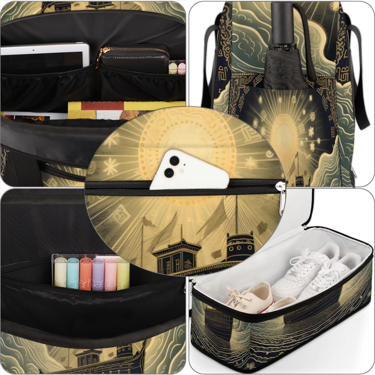 QsirBC Sea Boats Theme Gym Bag for Women Duffle Tote with Shoes Compartment Men Weekender Duffel for Dance Travel Sports Swimming Overnight
