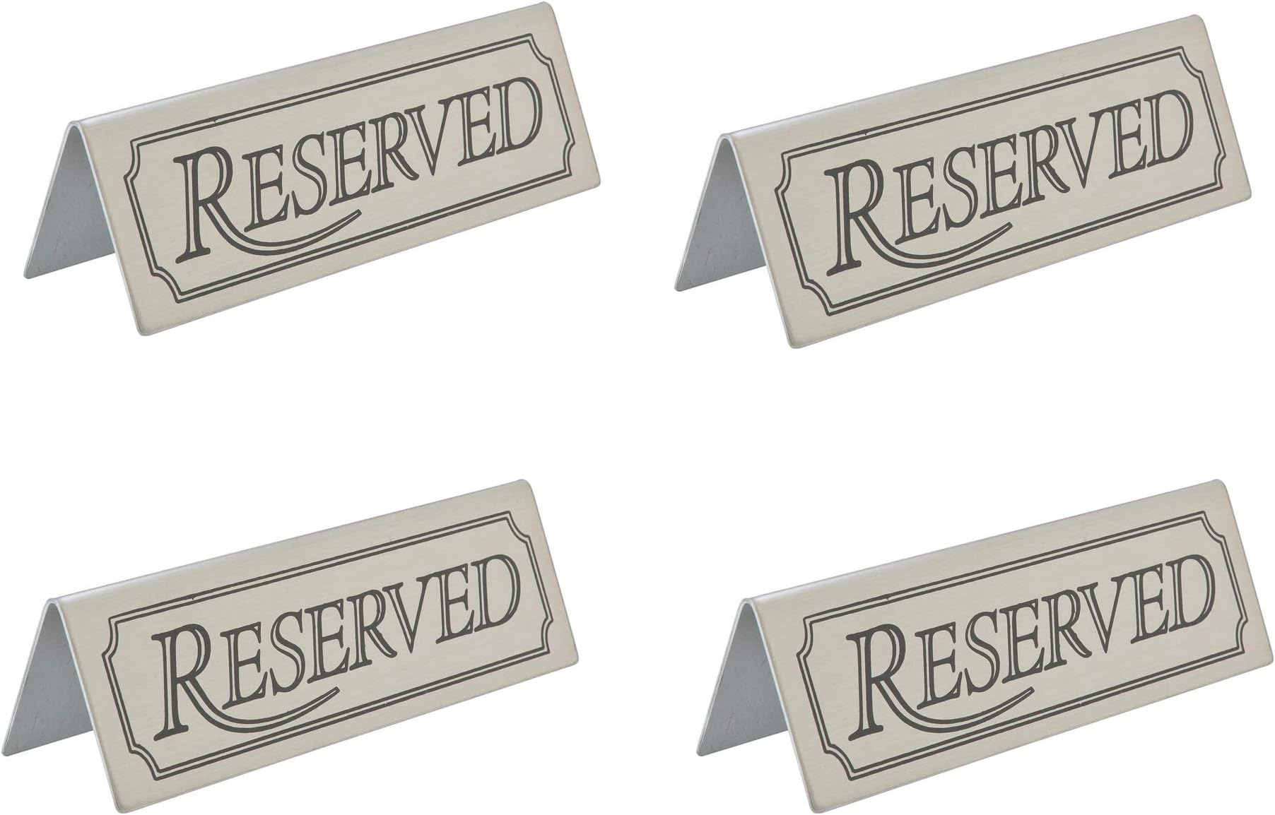 FOUR Quality, Stylish, Stainless Steel RESERVED Table Signs for use in Restaurants, Bars, Cafes, Clubs.