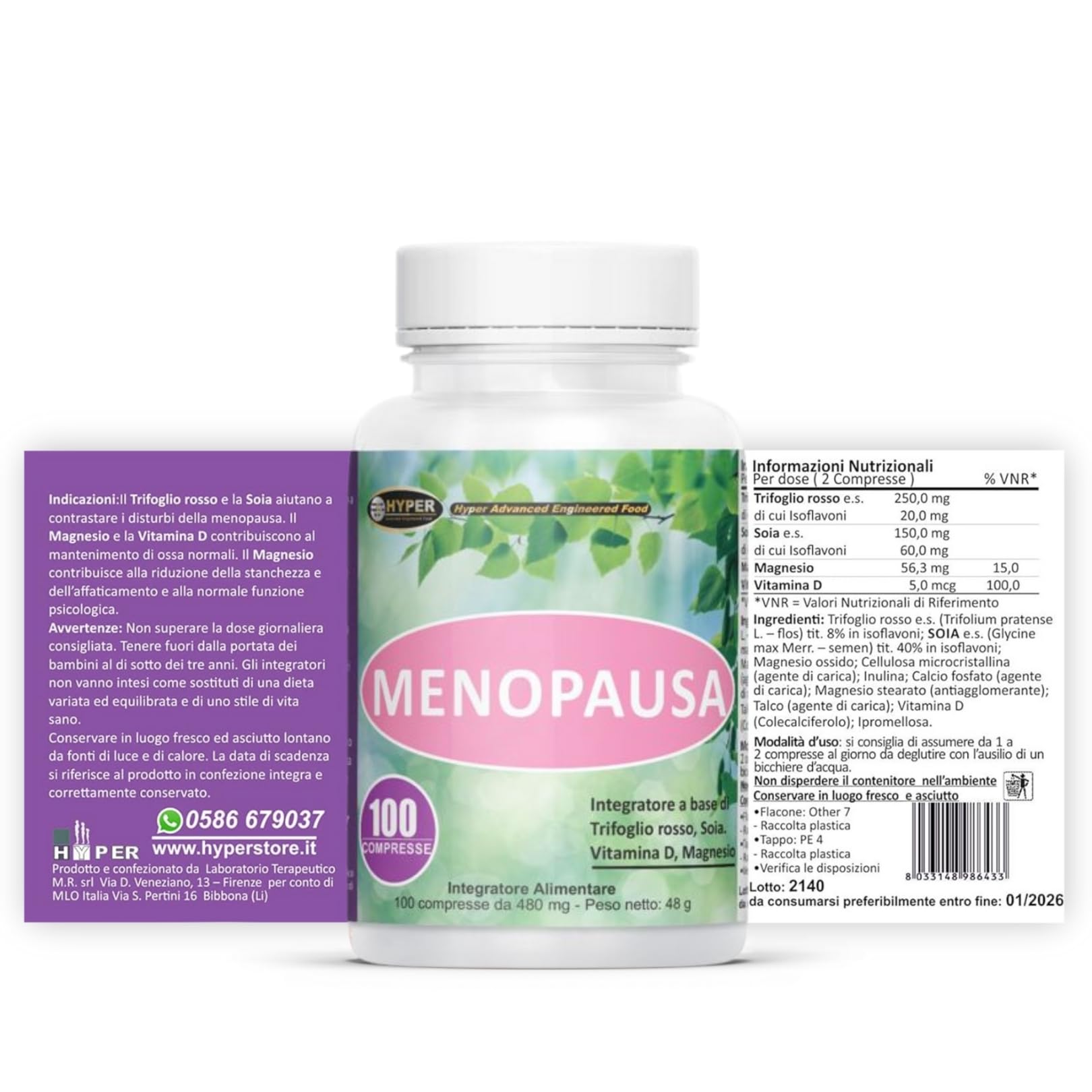 Hyper Integratore Menopausa 3x100 Compresse - Dona Equilibrio degli Estrogeni e Riduce i Sintomi come le Vampate, Sudorazione e Stanchezza - con Trifoglio Rosso, Isoflavoni, Magnesio e Vitamina D