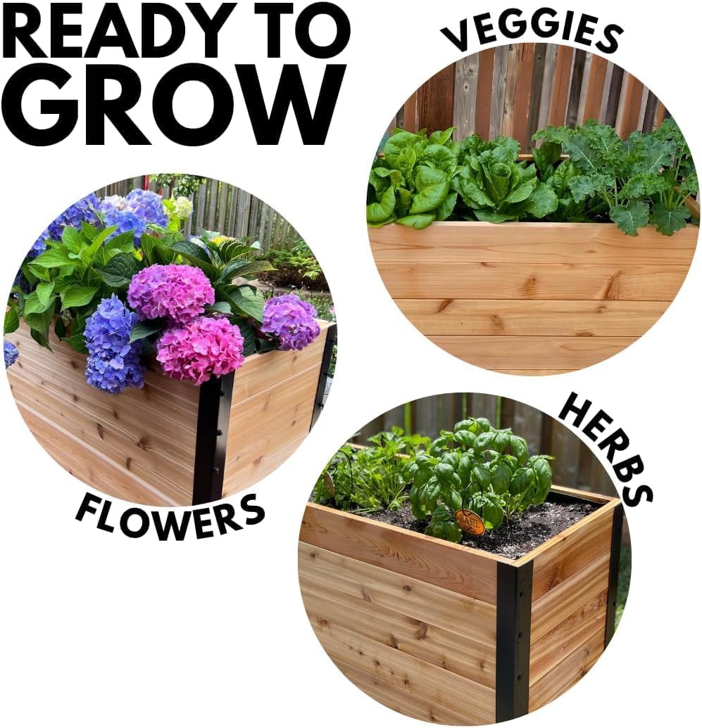 EARTH ELEVATED 100% Canadian Cedar Wood Elevated Garden Bed for Gardening - Planter Pot to Grow Herbs Flowers, and Vegetables at Home Indoor and Outdoor Patio Balcony Deck - 18” x 24” x 30”