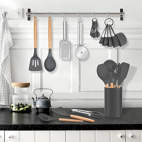 Miniatura 3 de LIANYU Juego de 30 utensilios de cocina de silicona con organizador juego de utensilios esenciales de cocina de silicona con mango de madera