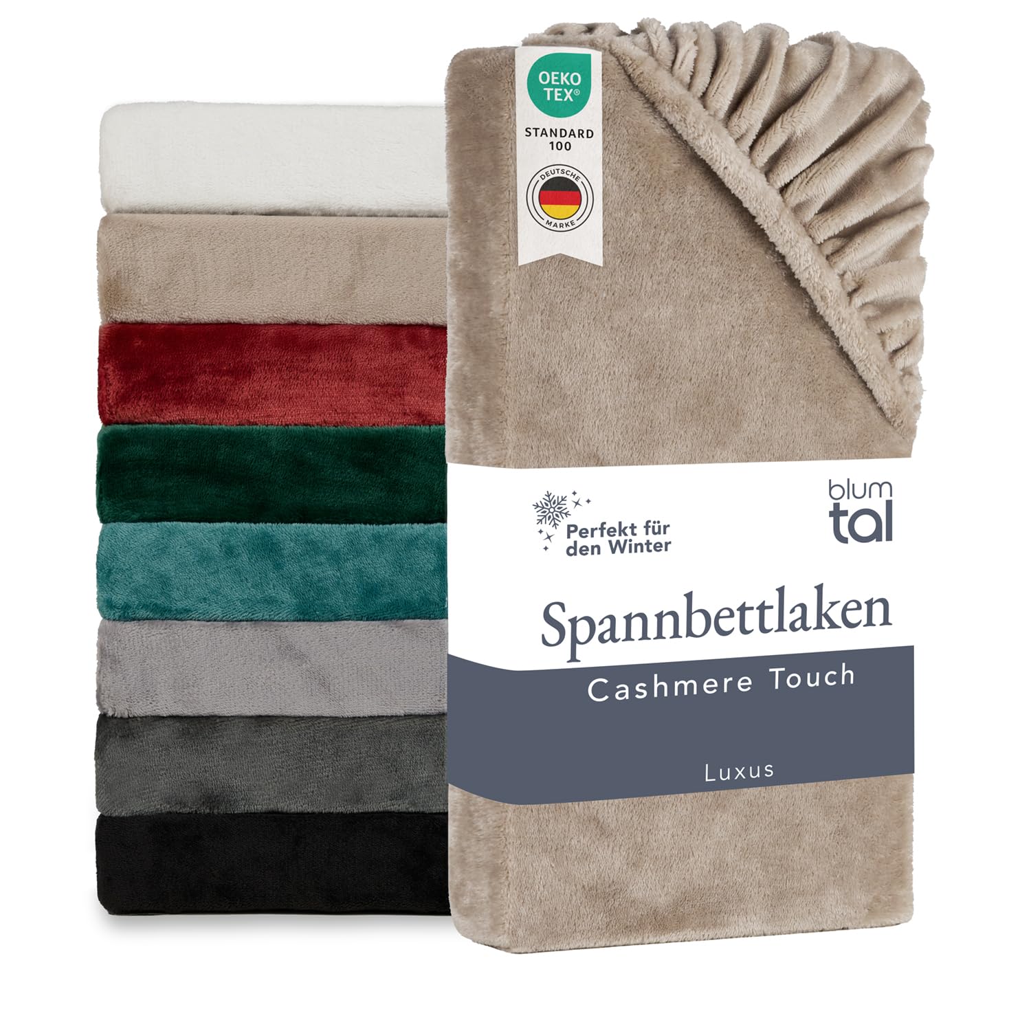 Blumtal Oeko-TEX zert. Plüsch Spannbettlaken 140x200cm warm weiche Beige - Cashmere Touch Bettlaken - warm Spannbettlake
