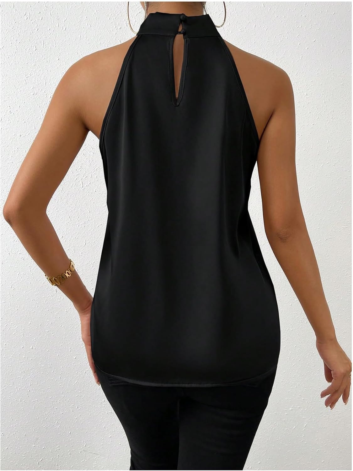 ALCEA ROSEA Womens Silky Satin Camisole Top Twist Front Halter Sleeveless Satin Blouse Keyhole Back Tank Top 1889 - Image 2