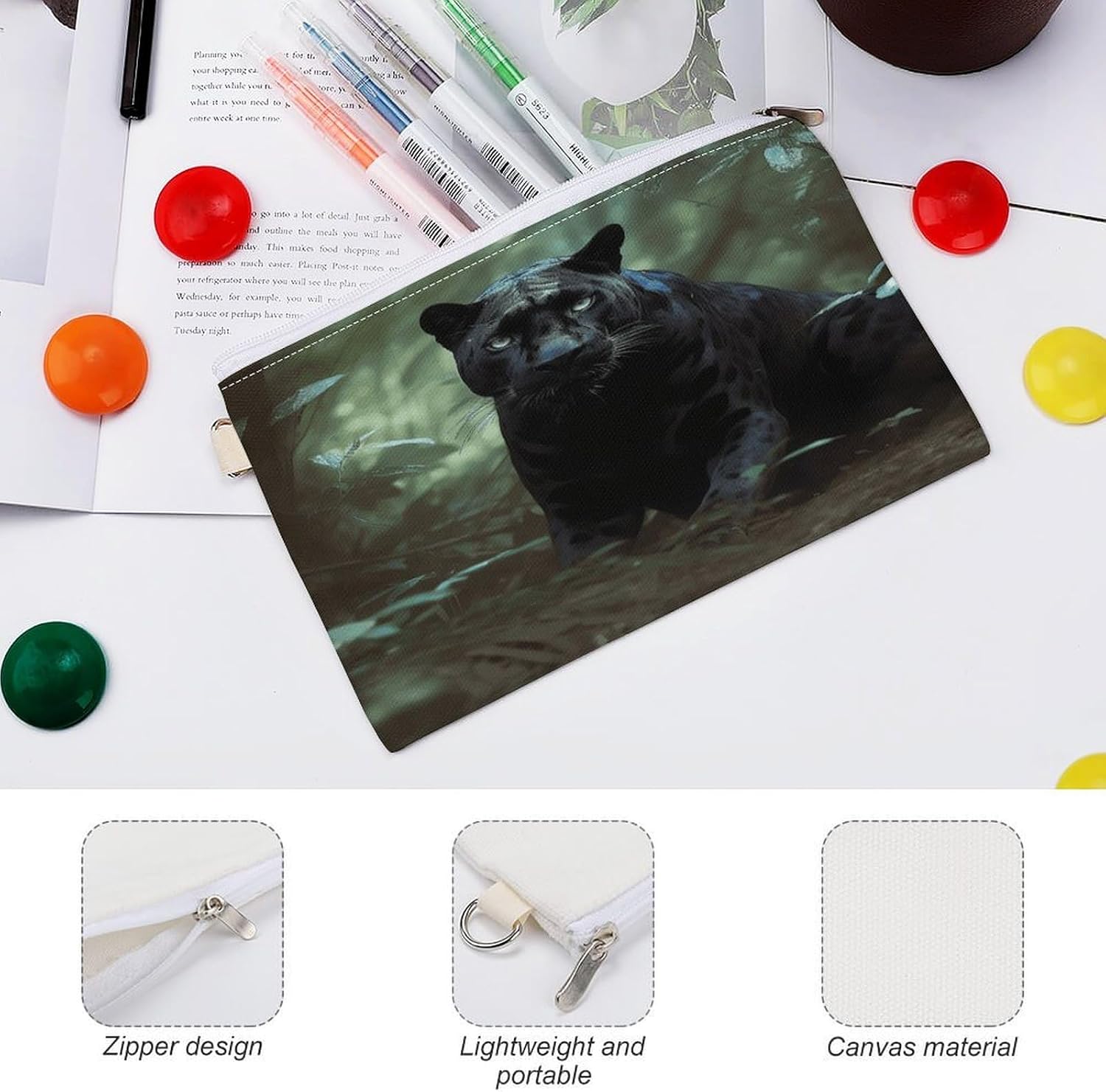 Forest Panther Coin Purse Pouch for Men Women Travel Portable Check Wallet Zipper Bank Bag Canvas Coin Wallet Money Bag 7.4 in X 4.6 in Money Pouch Lightweight Change Holder