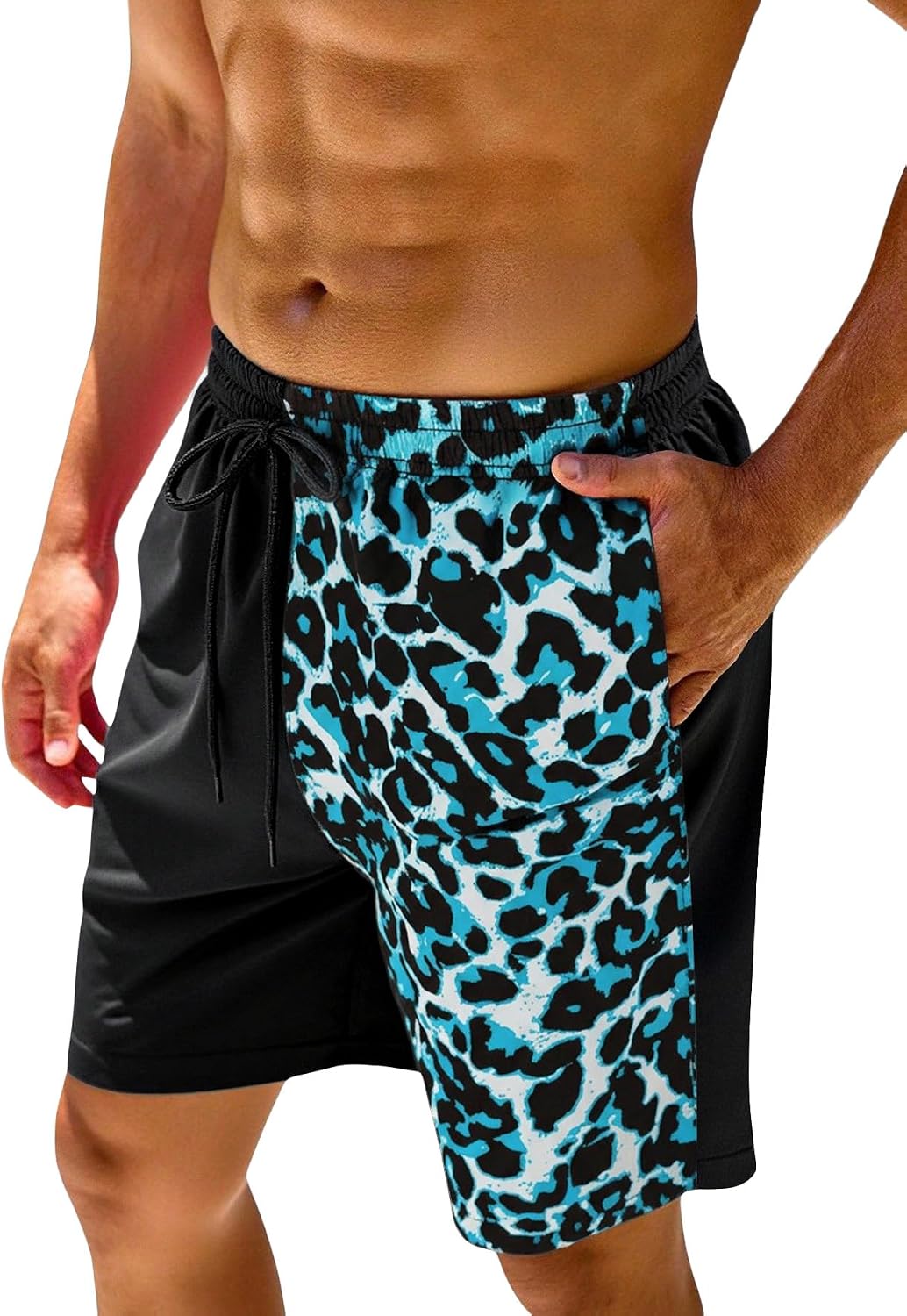 SOLY HUX Men's Leopard Swim Trunks Cheetah Print Drawstring Waist Bathing Suit Beach Board Shorts