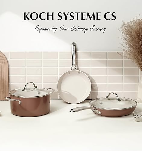 Miniatura 8 de KOCH SYSTEME CS Sartén antiadherente de 10 pulgadas con tapa, sartenes antiadherentes de cerámica, sartenes no tóxicas para cocinar, sartén