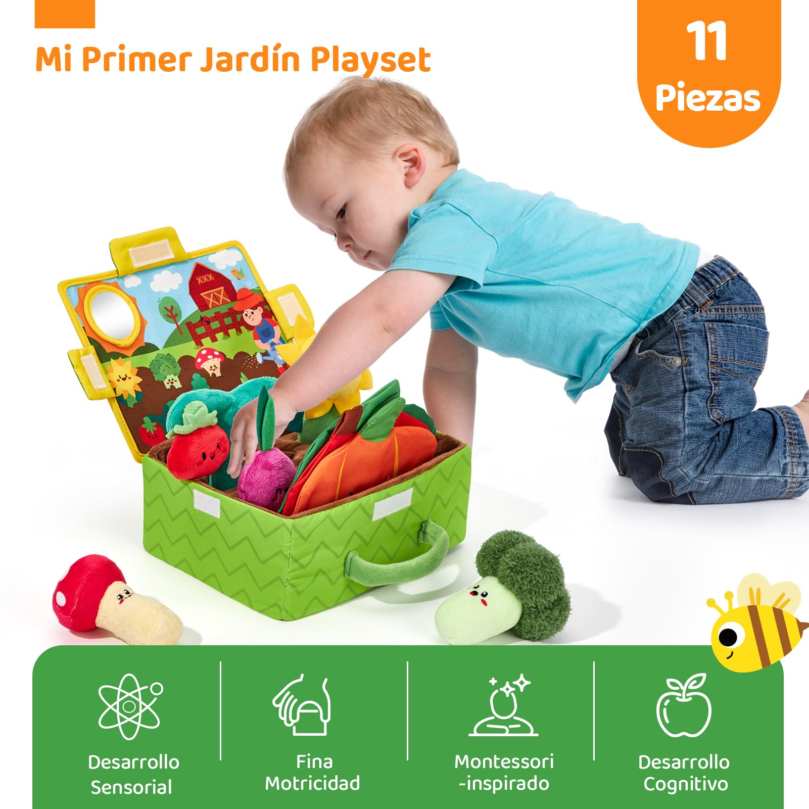 hahaland Juguetes Montessori 1 año - Peluche Sensorial Interactivo Juguetes Bebes 6-12 Meses, Maleta de Plantas Juguete Viaje Educativo Regalo 1 2 años