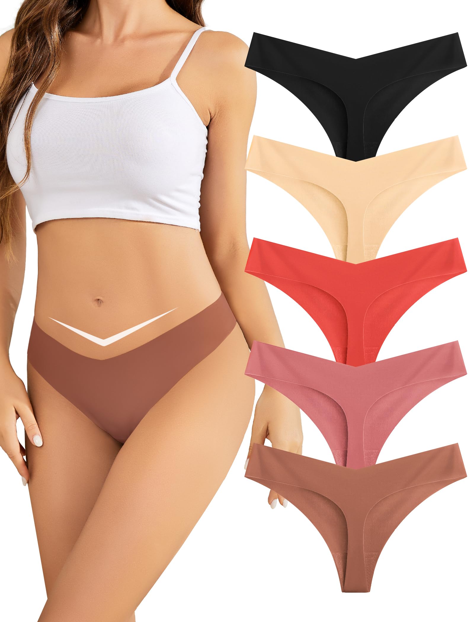 VOENXE String Tanga Damen Nahtlos,Niedrige Taille Slip UnterwäSche,Frauen Ohne Naht Unterhosen,Sexy Sport Unsichtbar Panty Mehrpack,Microfaser Atmungsaktiv Women Seamless Thong Underwear, 5er-Pack