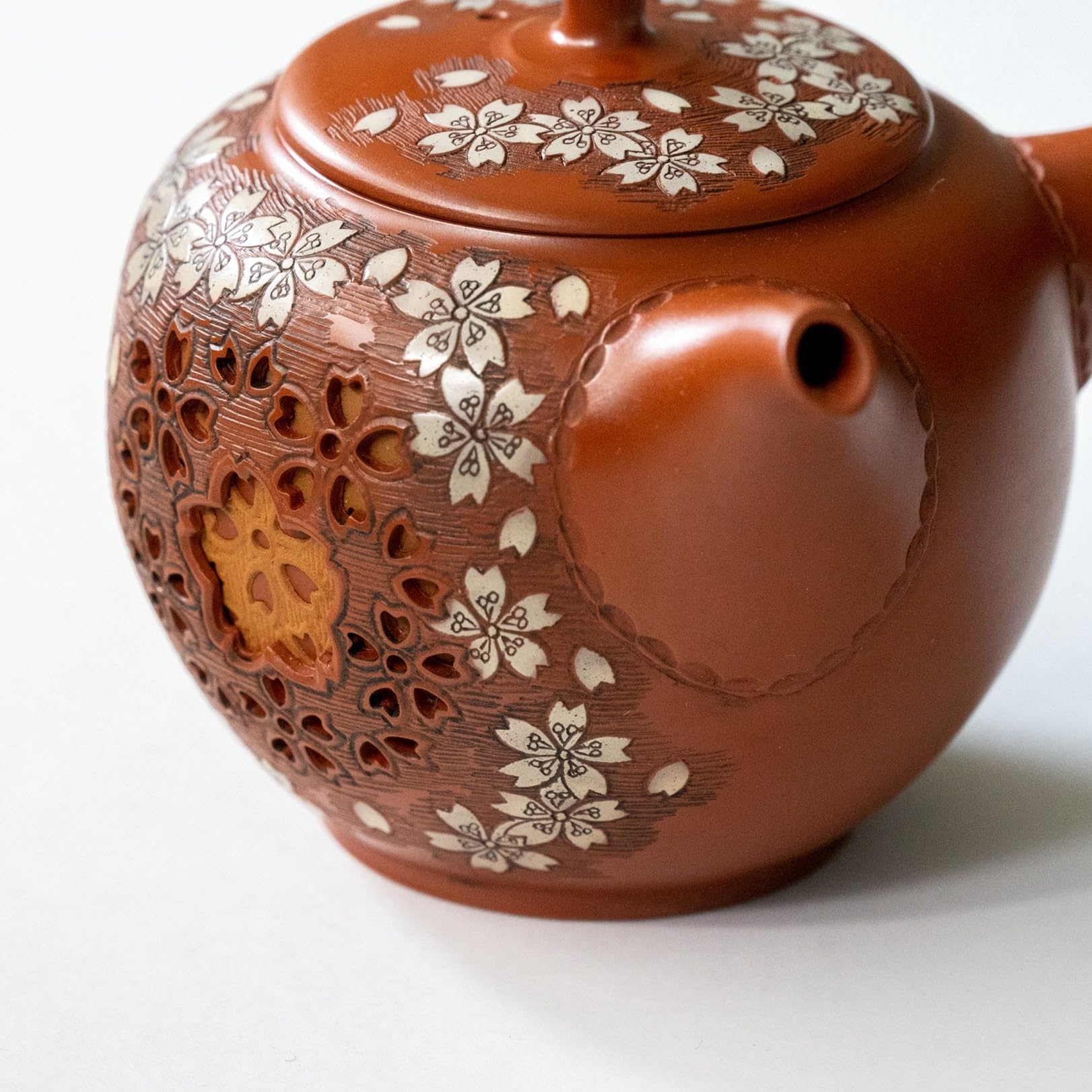 常滑焼 水川玉斎 朱泥 細字漢詩山水文 茶壷 茶心壷 時代箱付 D R7354B 