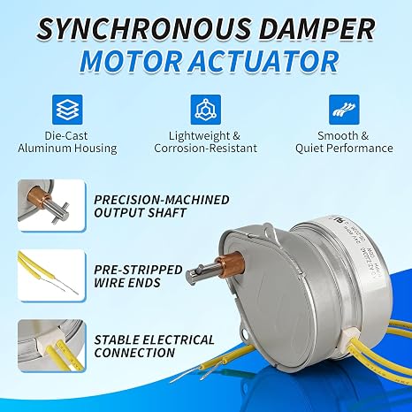 38398L Synchronous Damper Motor 24V,Compatible with RetroZone Rectangular Dampers,3150 Series Round & Rectangular Spring Return Dampers,Replacement for Synchron Motor 37729L,Left-Hand Rotation