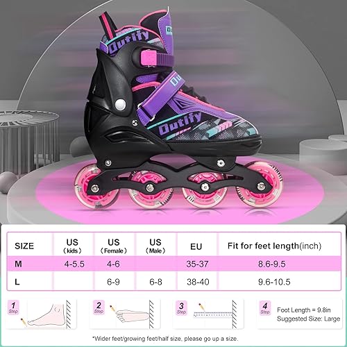Miniatura 7 de Outify Patines en línea para niños, adultos y adolescentes, patines en línea ajustables con ruedas iluminadas, patines para mujer para exteriores e