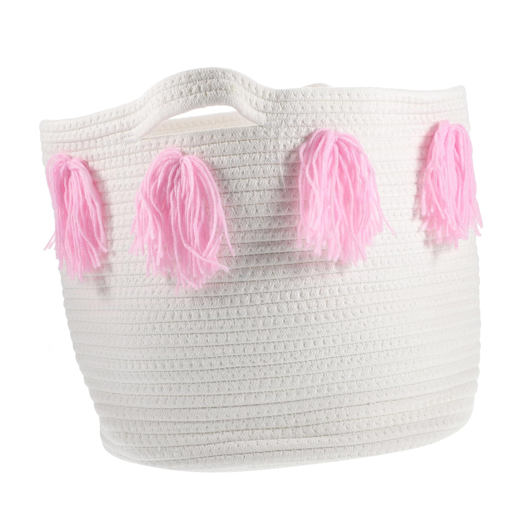 IMIKEYA Cesta Organizadora de Escritorio de Cuerda de Algodón Rosa | Estilo Nórdico Simple, Flecos de Tassel, para Almacenamiento Doméstico y Decoración del Hogar