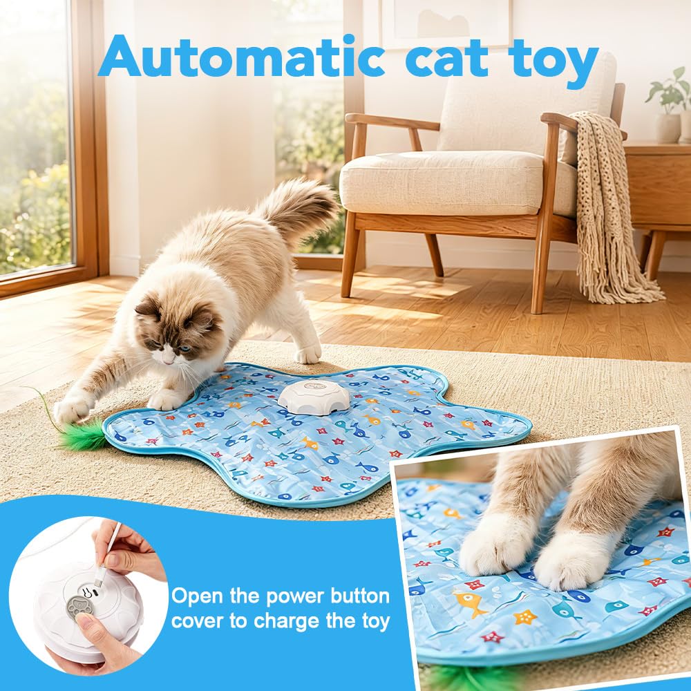 Interaktives Katzenspielzeug mit Federautomatik, Katzenspielzeug Elektrisch mit Versteckspiel, Interaktives Katzenspielzeug Selbstbeschäftigung für Katzen und Kätzchen, Wiederaufladbar 3 Spielmodi