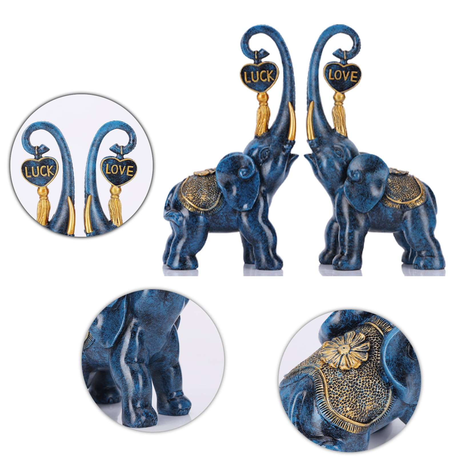 Juego de 2 piezas de estatua de elefante azul, escultura de elefante de amor, elefante azul para decoración del hogar, estantería de oficina, decoración de escritorio. 6