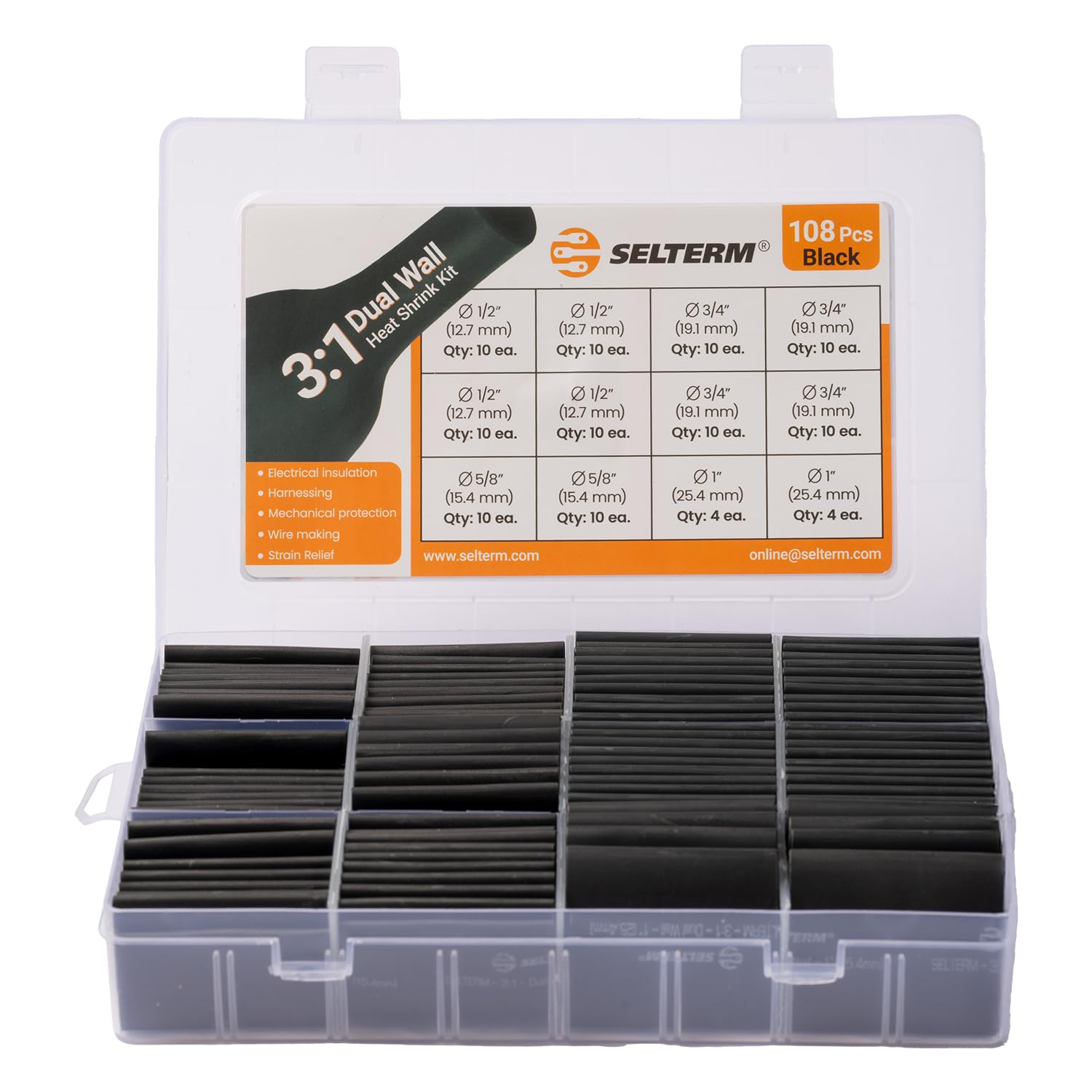 SELTERM Large Size Marine Grade Heat Shrink Tubing Kit 1, 3/4, 1/2, 5/8 Inch Assortment, 3:1 Dual Wall Adhesive Lined, for Battery Cable Lugs Wire