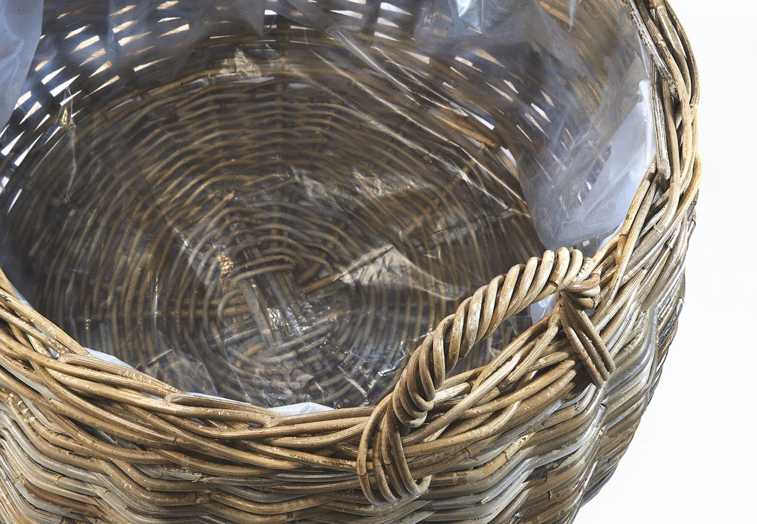 Kobolo Pflanzkorb Pflanzkübel rund XXL in aus Rattan mit Folie Grau