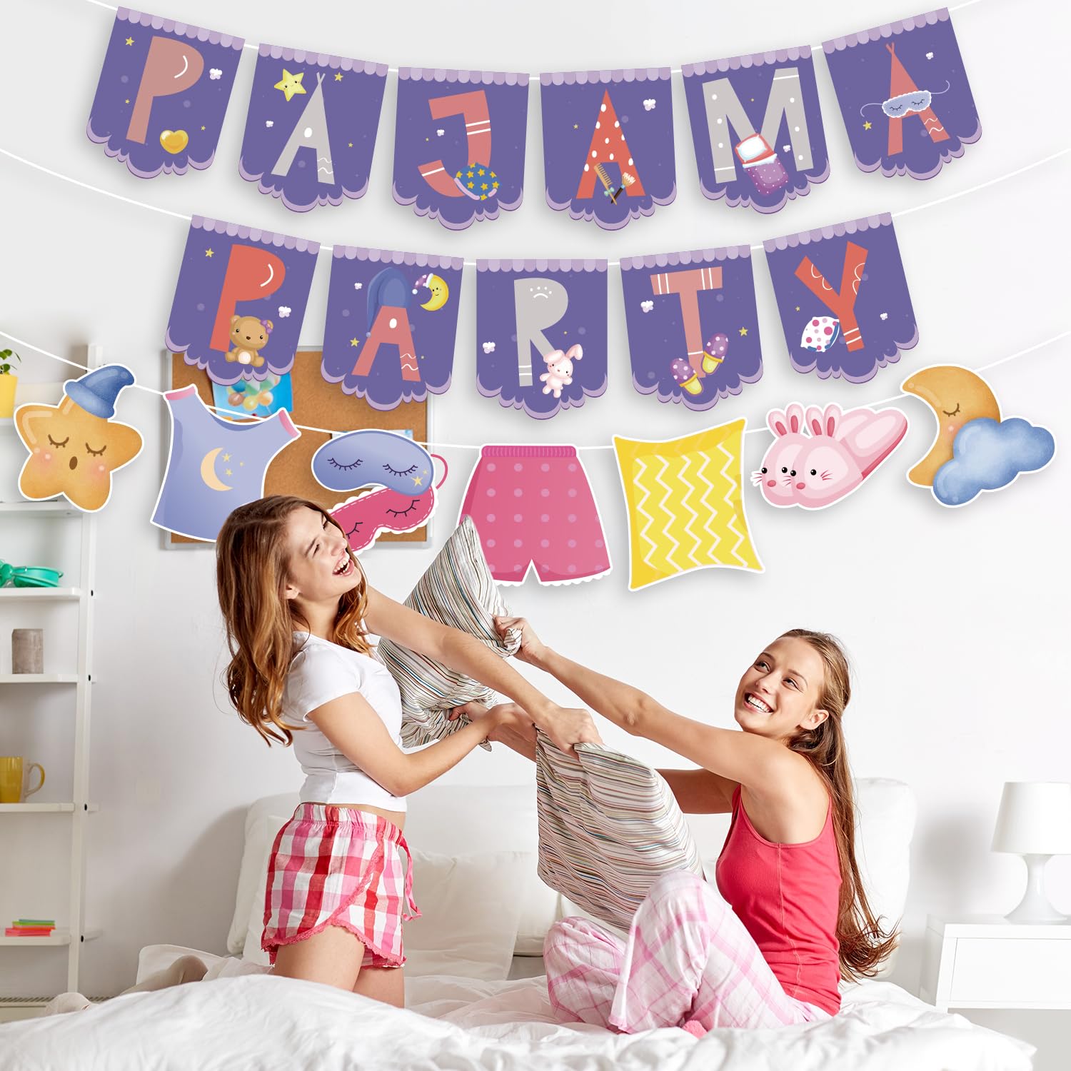 Arrowbash Set di 4 decorazioni per pigiama party teepee set di decorazioni per pigiama party tenda decorare carta velina pom palloncini in lattice stella luce LED nappe ghirlanda banner candela