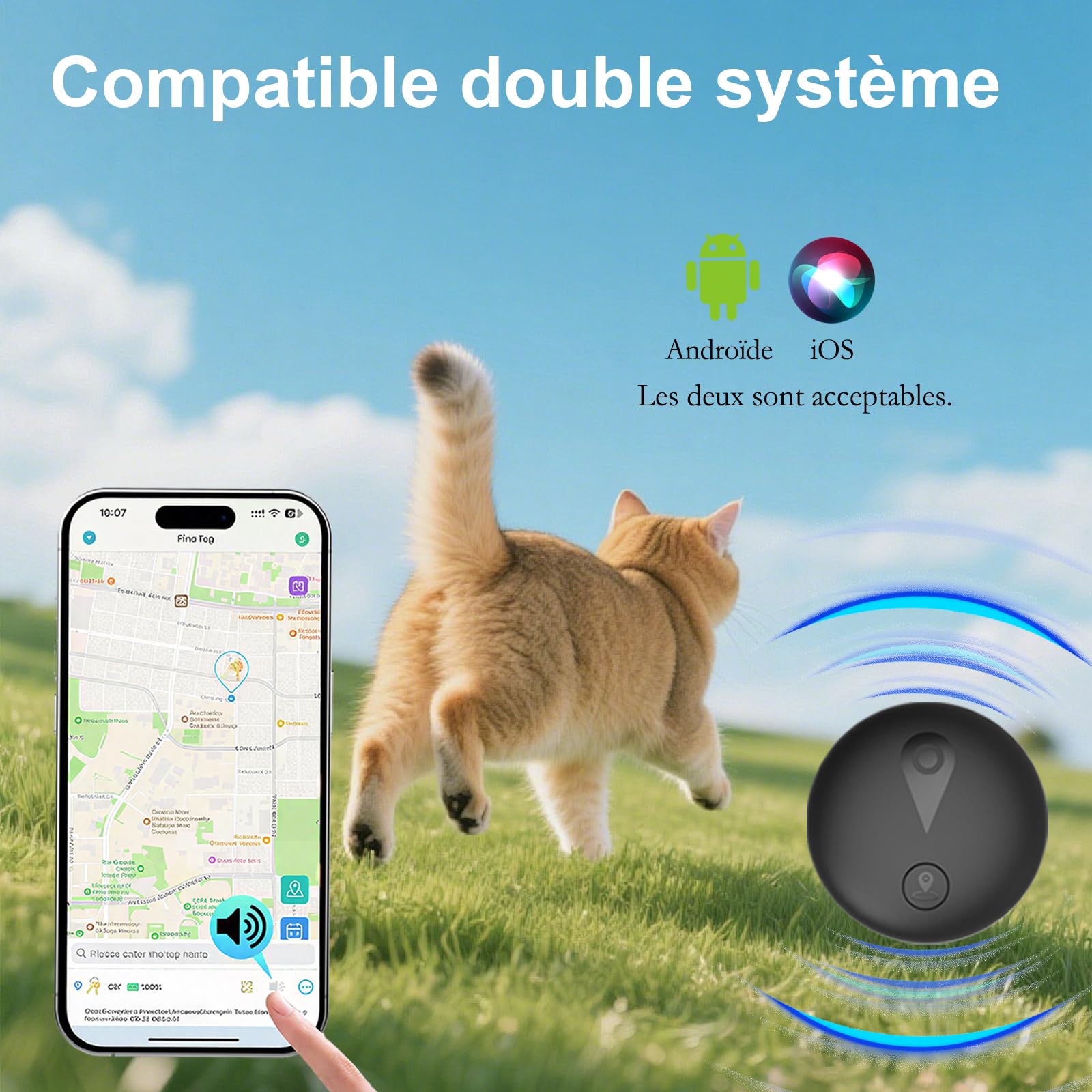Localizador GPS Perros,GPS Dog Compatible con Sistemas iOS Y Android GPS para Gatos En Real BateríA De Larga DuracióN, Rastreador GPS para Gatos Rastreador De Mascotas Impermeable-Negro