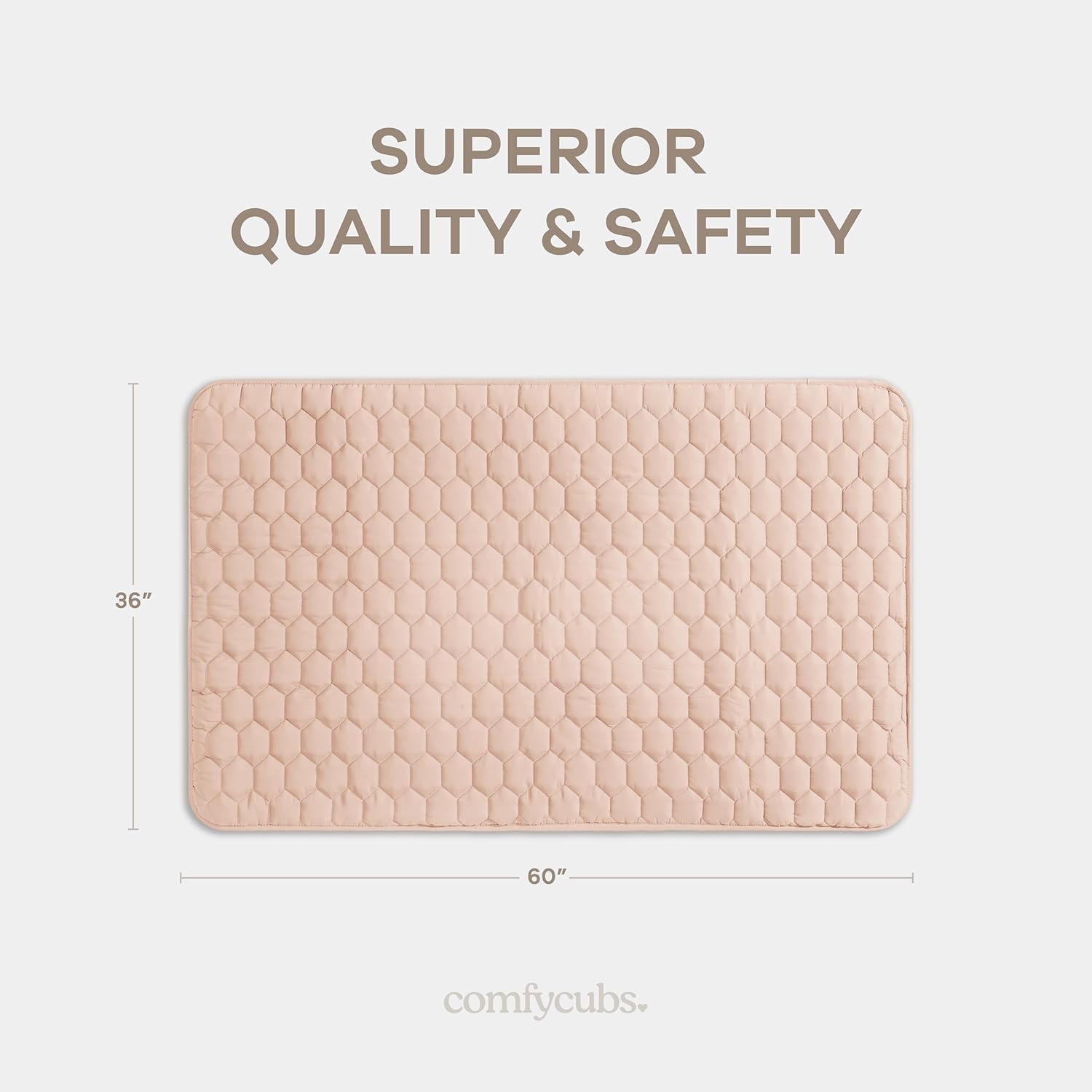 comfy cubs rectangle kids play mat - small 36 x 60 inches soft quilted baby floor mat with non-slip bottom - plush design for toddlers' playtime - comfortable and durable - blush blush rectangle - 36" x 60"