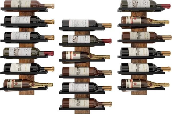 FAVOOSTY Botellero Pared 3 Set, Botellero Vertical, Estante para Botellas con 6 Niveles, 6 Botellas de Vino, Soporte para Botellas, Estante de Metal para Botellas de Vino, para Comedor, Bodega, Negro - 1