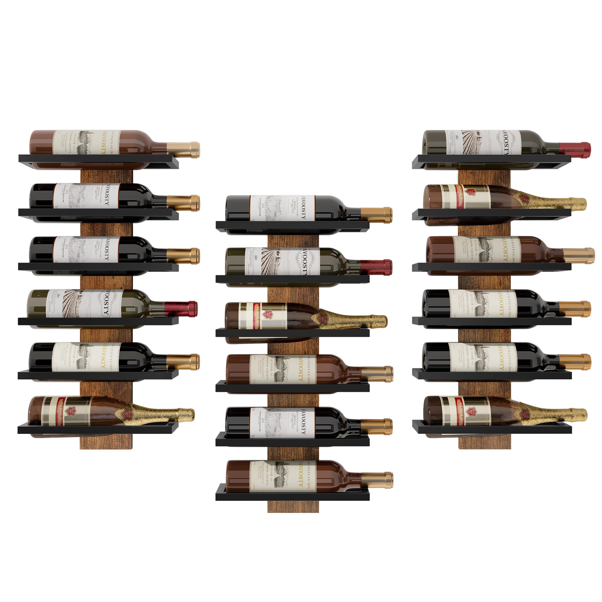 FAVOOSTY Botellero Pared 3 Set, Botellero Vertical, Estante para Botellas con 6 Niveles, 6 Botellas de Vino, Soporte para Botellas, Estante de Metal para Botellas de Vino, para Comedor, Bodega, Negro - 2
