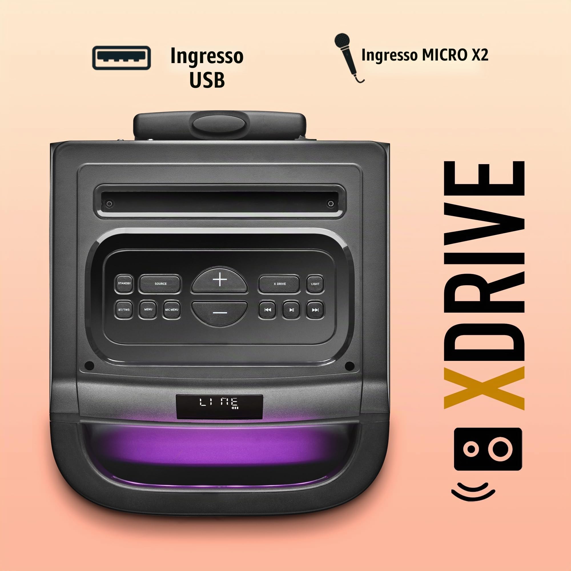 NGS Wild Space 1 – Altoparlante portatile Bluetooth 5.3 per feste, 900 W, subwoofer 10", luci LED RGB, TWS, karaoke, batteria 6H, ruote e maniglia, nero | 900 W (180 W RMS). Subwoofer e 2 tweeter. Ruote USB/AUX IN/Micro SD. True Wireless. 6 ore di autonom