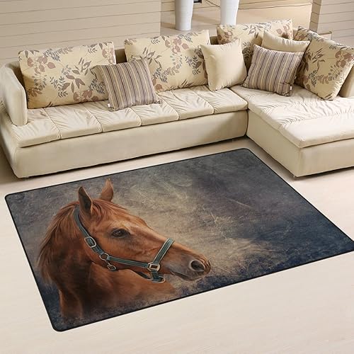 Yochoice Alfombras antideslizantes para decoración del hogar, estilo retro vintage con retrato de caballo rojo, pintura al óleo, alfombra para sala