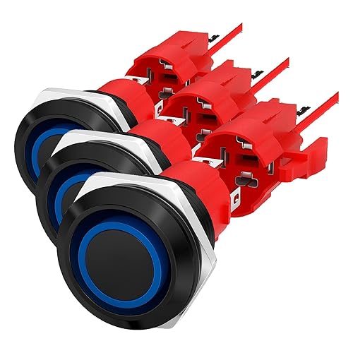 Vista 8 de Joinfworld Interruptor de botón de 20 A de 0.748 in, interruptor de botón de bloqueo de 12 V con interruptor de encendido y apagado impermeable LED