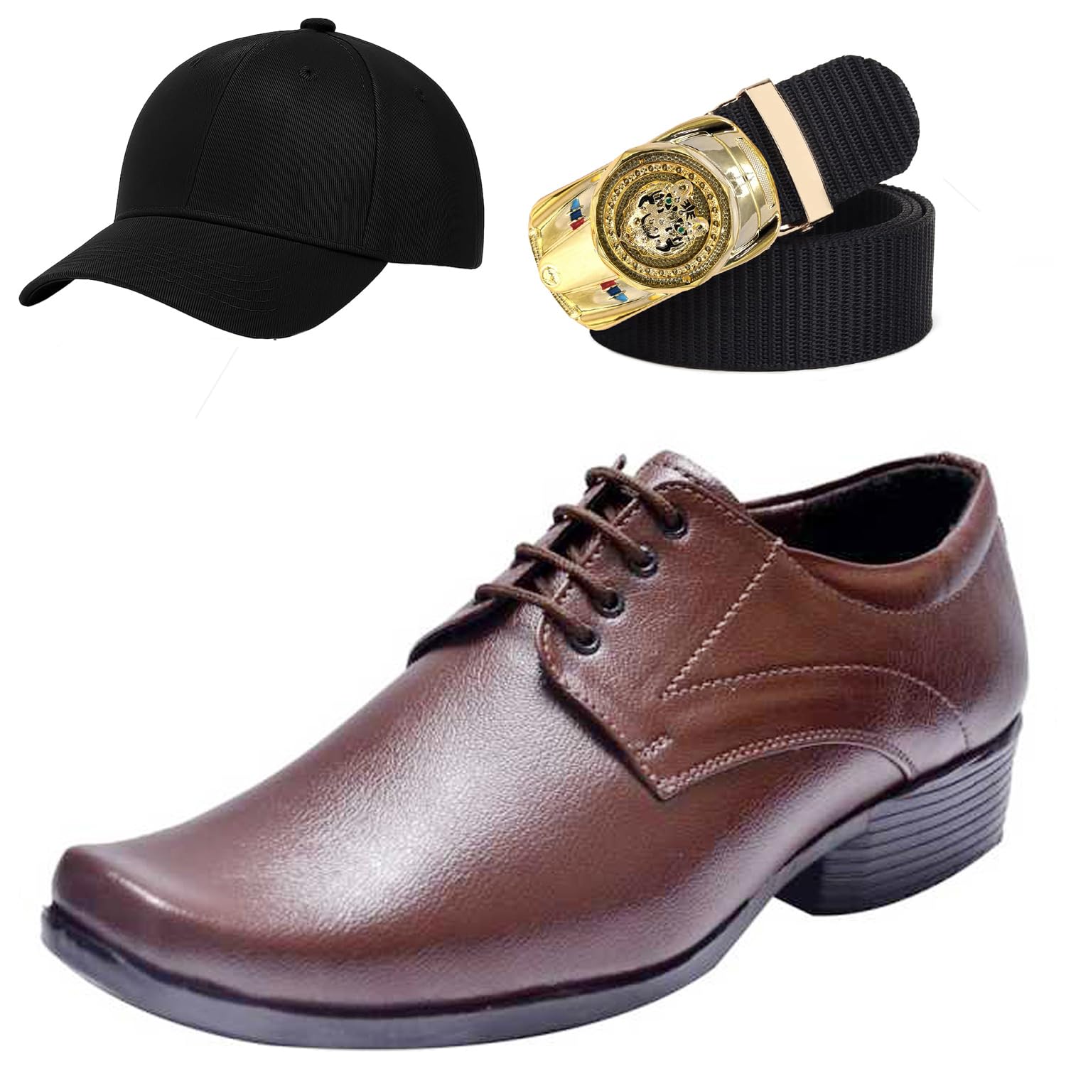 Formal Shoes with Free Base Ball Cap & Free Belt Combo for Men & Boys Brown-image-47