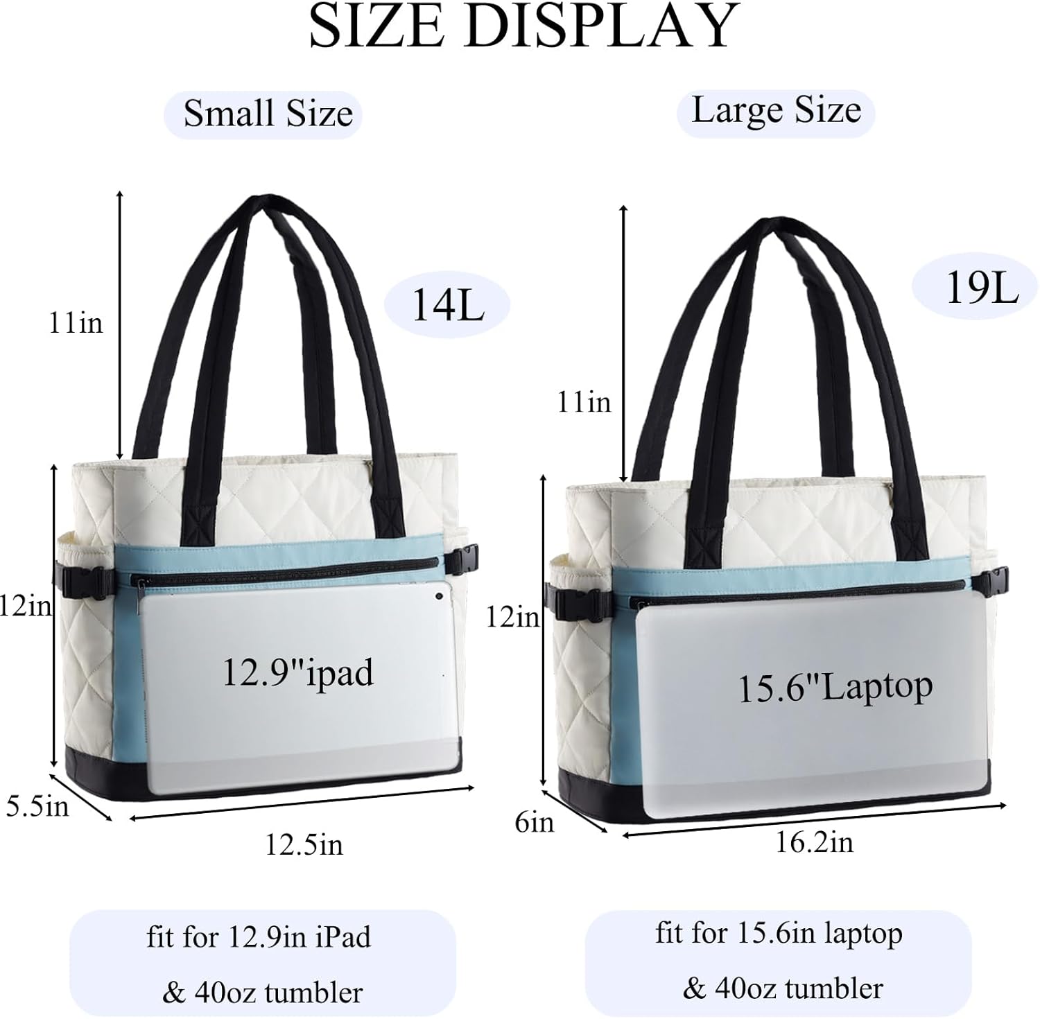 Puffer Tote Bag for Women, Work Bag with Cup Holder, Teacher Bag with Compartments, Quilted Tote Bag with Zipper for Travel