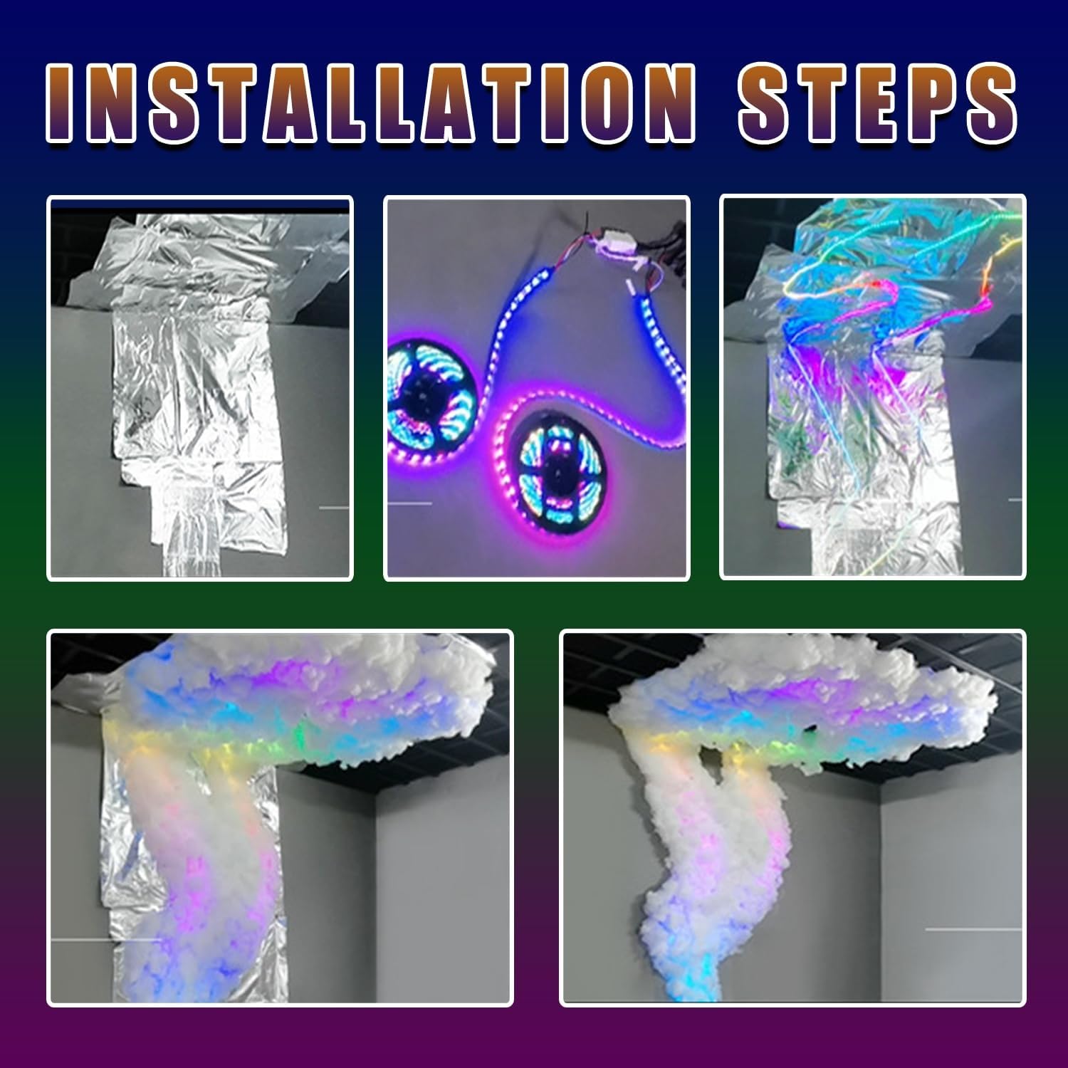 3D RGB-Gewitterwolken-Licht, 4,9 M Lange, Farbenfrohe Baumwoll-Blitzwolken-Nachtlichter, Stimmungsvolle Wandleuchte Mit Musiksynchronisation Und Farbwechsel For Zimmer, Zuhause Und Partys
