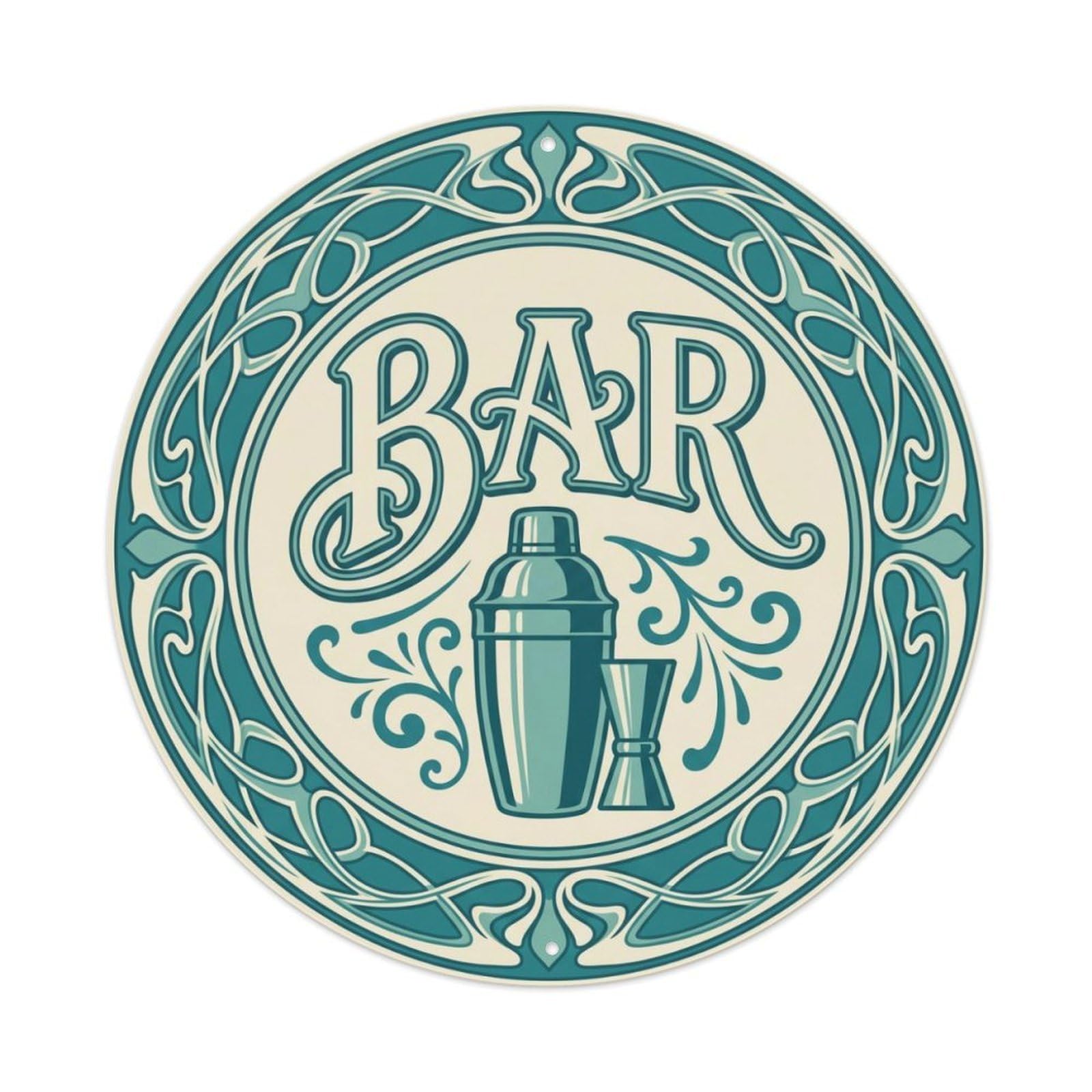 BAR Teal Tavern Plate Metal Tin Sign Plaque Wall Decor for Cafe, Club Bar, Office, Home Garden Round Metal Poster 8x8Inch