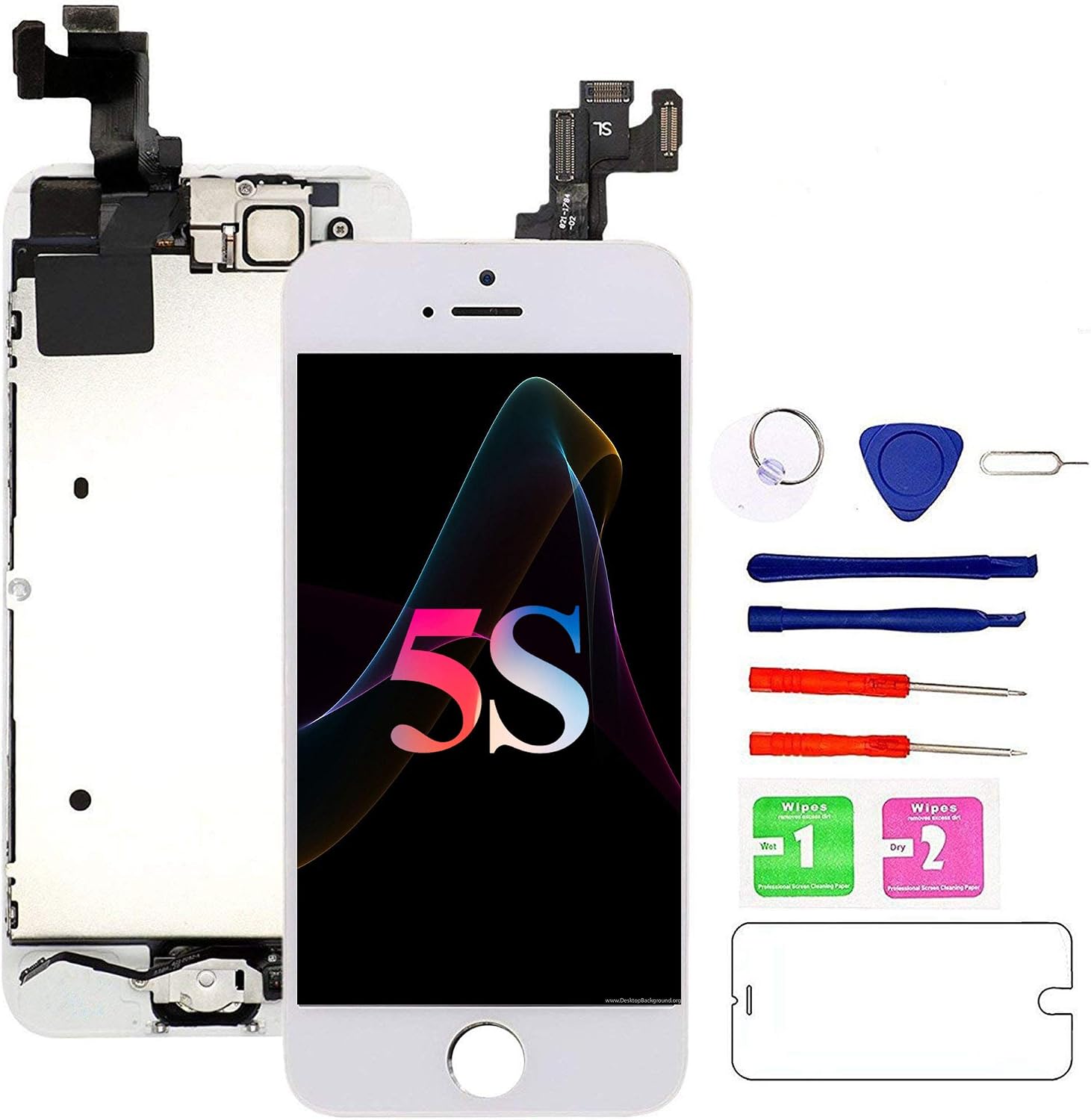 Mafix for iPhone 5S/SE Screen Replacement-White, with Home Button, Front Camera, Earspeaker Full Assembly LCD Display Digitizer Touch Screen Repair Kits for A1533, A1453