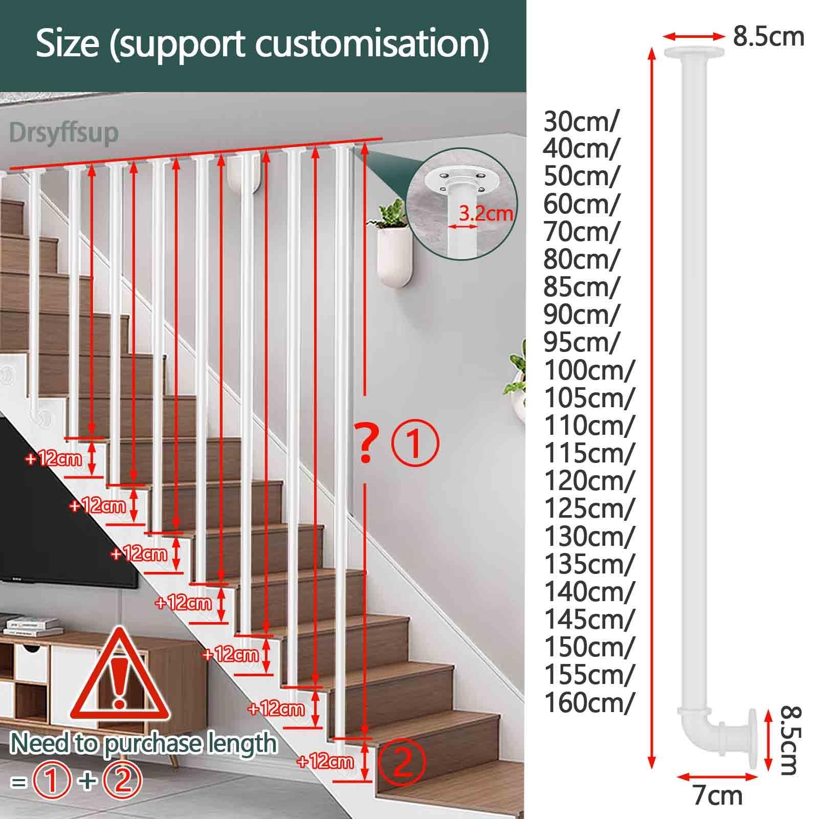 Generisch Runde Treppenbalusterpfosten – Metallgeländerspindeln mit Wandhalterungen und Metallschrauben, weiße Handlaufpfosten aus Eisen für Deck, Balkon, Treppe, Dekorgeländer (50 cm)
