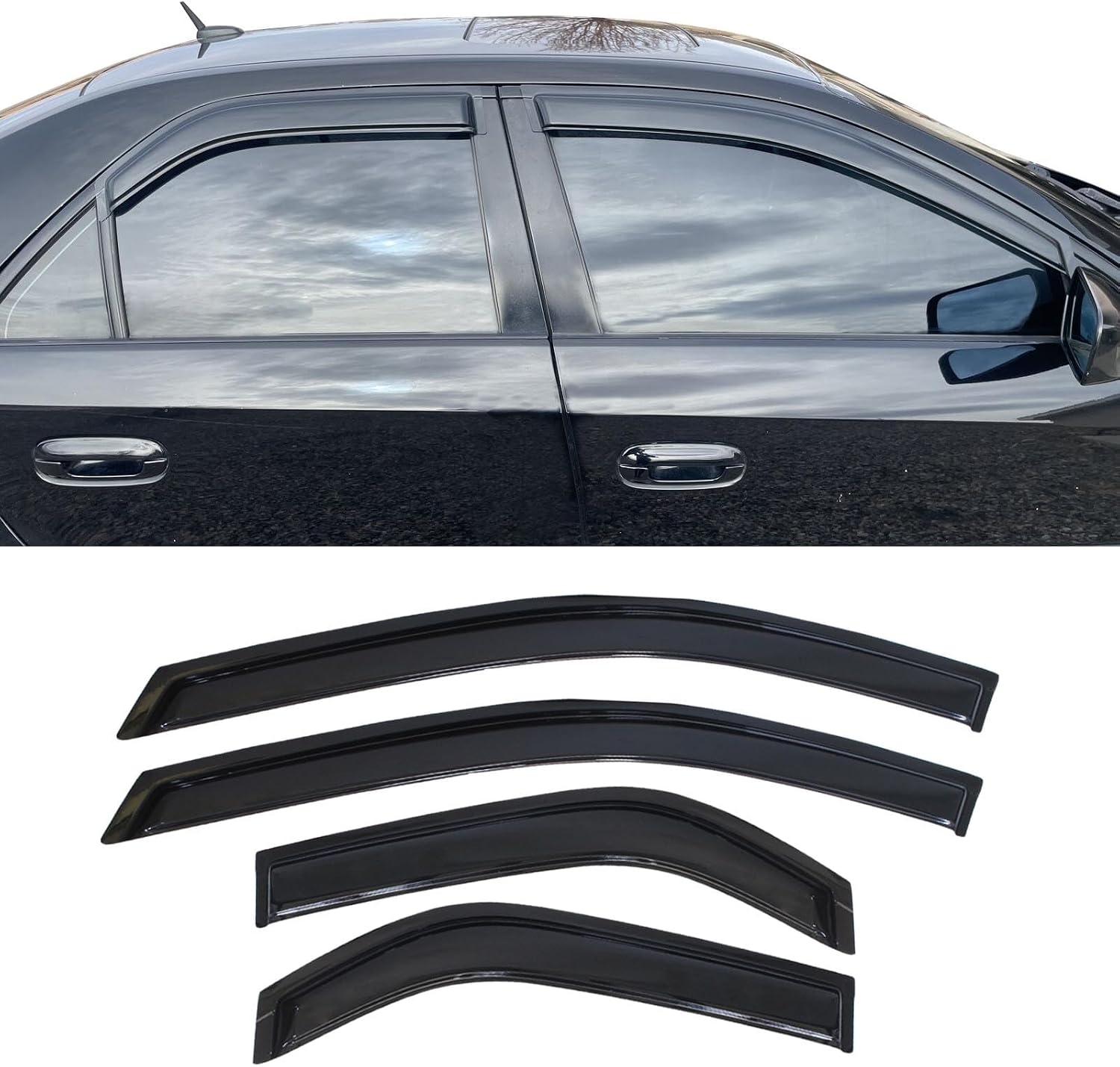 Window Visor Compatible with 2003-2007 Cadillac CTS, Slim Style Acrylic Black Sun Rain Guards Cover by IKON MOTORSPORTS, 2004 2005 2006