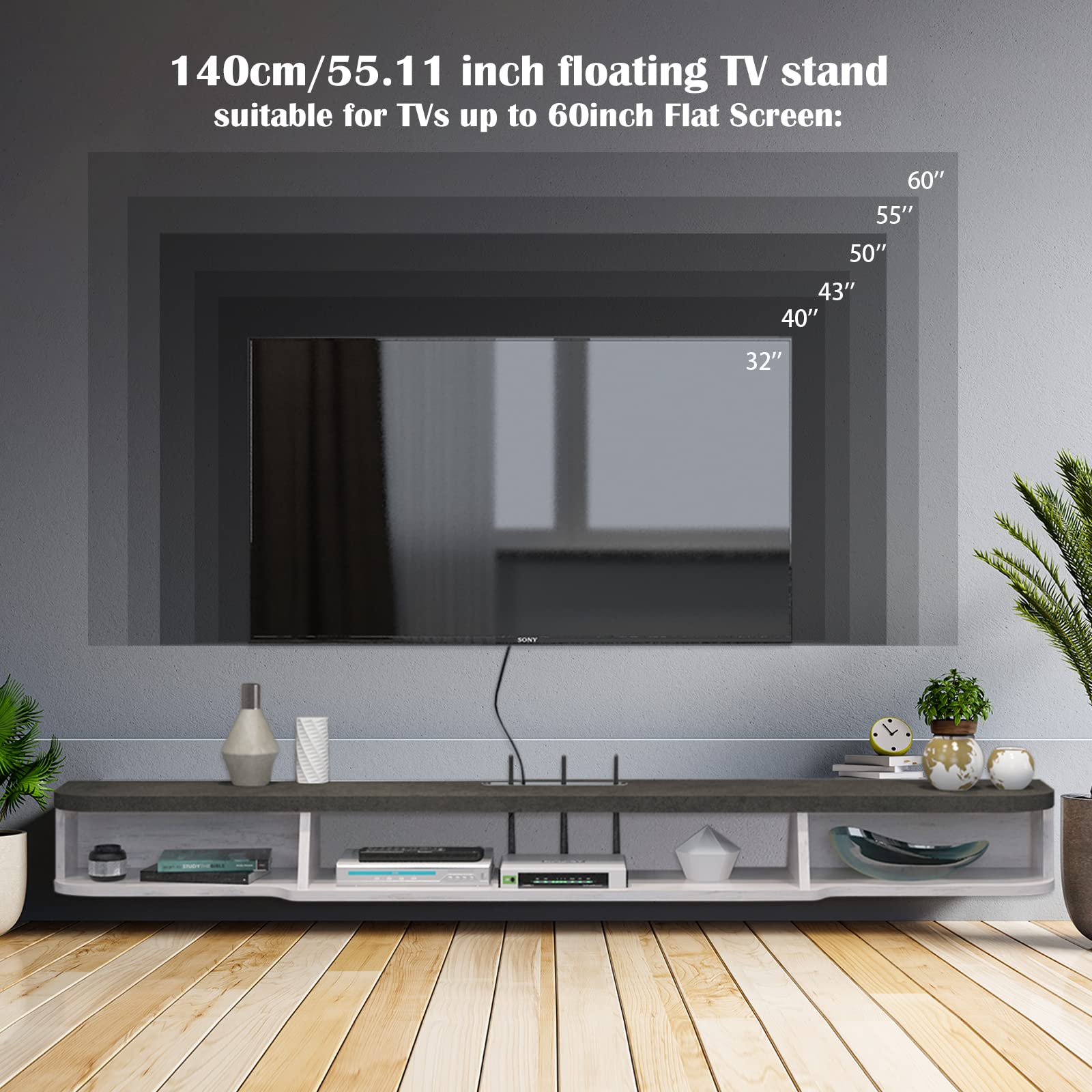 Floating TV Shelf, WallMounted TV Console Wall TV Floating TV