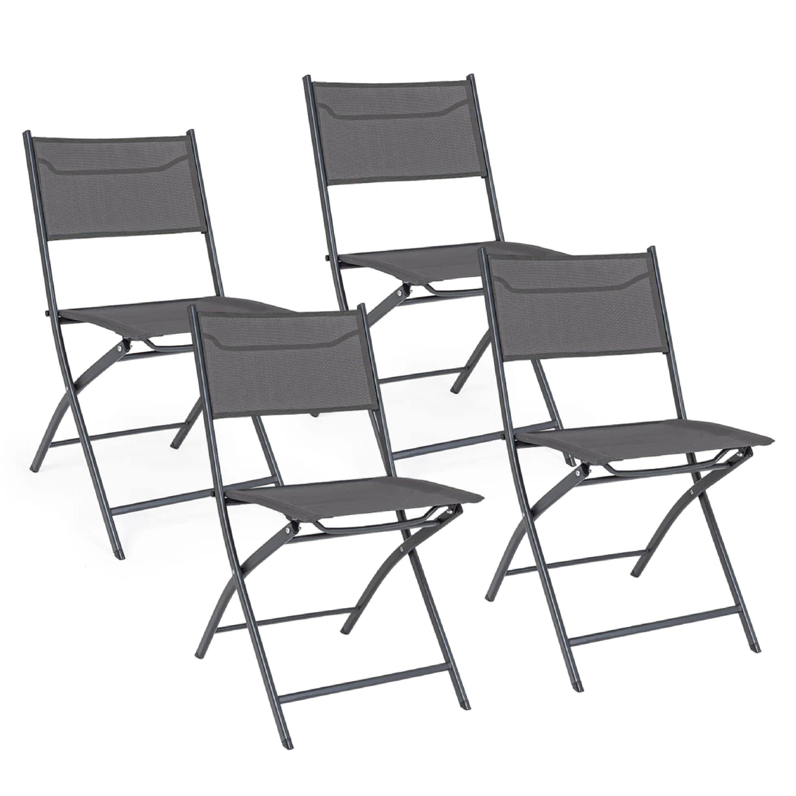 Baroni Home Set 4 Pieghevoli Sedie da Esterno, Sedie da Giardino Richiudibili Impermeabili, 45x45x80 cm Grigio