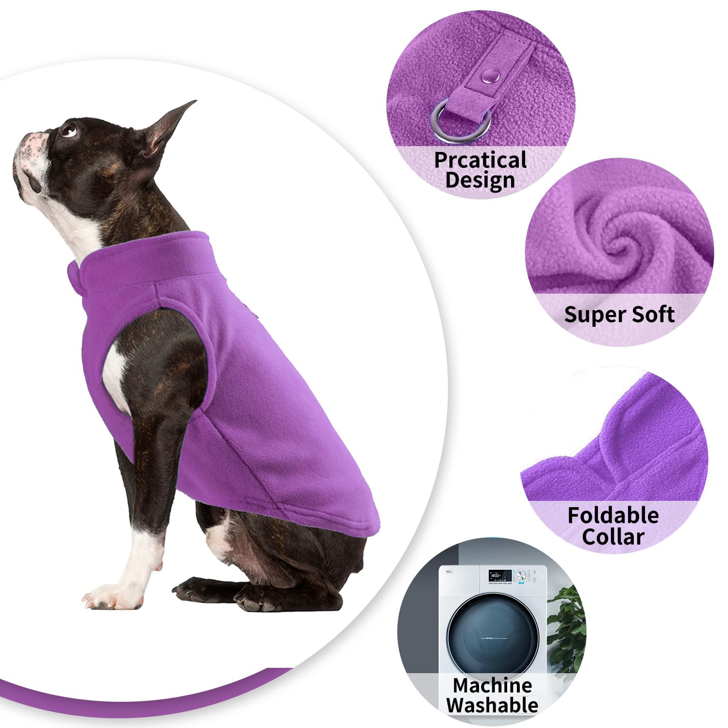 Maglioncino Cane Cappotto Cane Taglia Media, Invernale Cappottino Cane Gilet in Pile Caldo Maglione Cane Taglia Media, Vestito Felpa Cane per Cani di Taglia Piccola e Media(Viola,L)