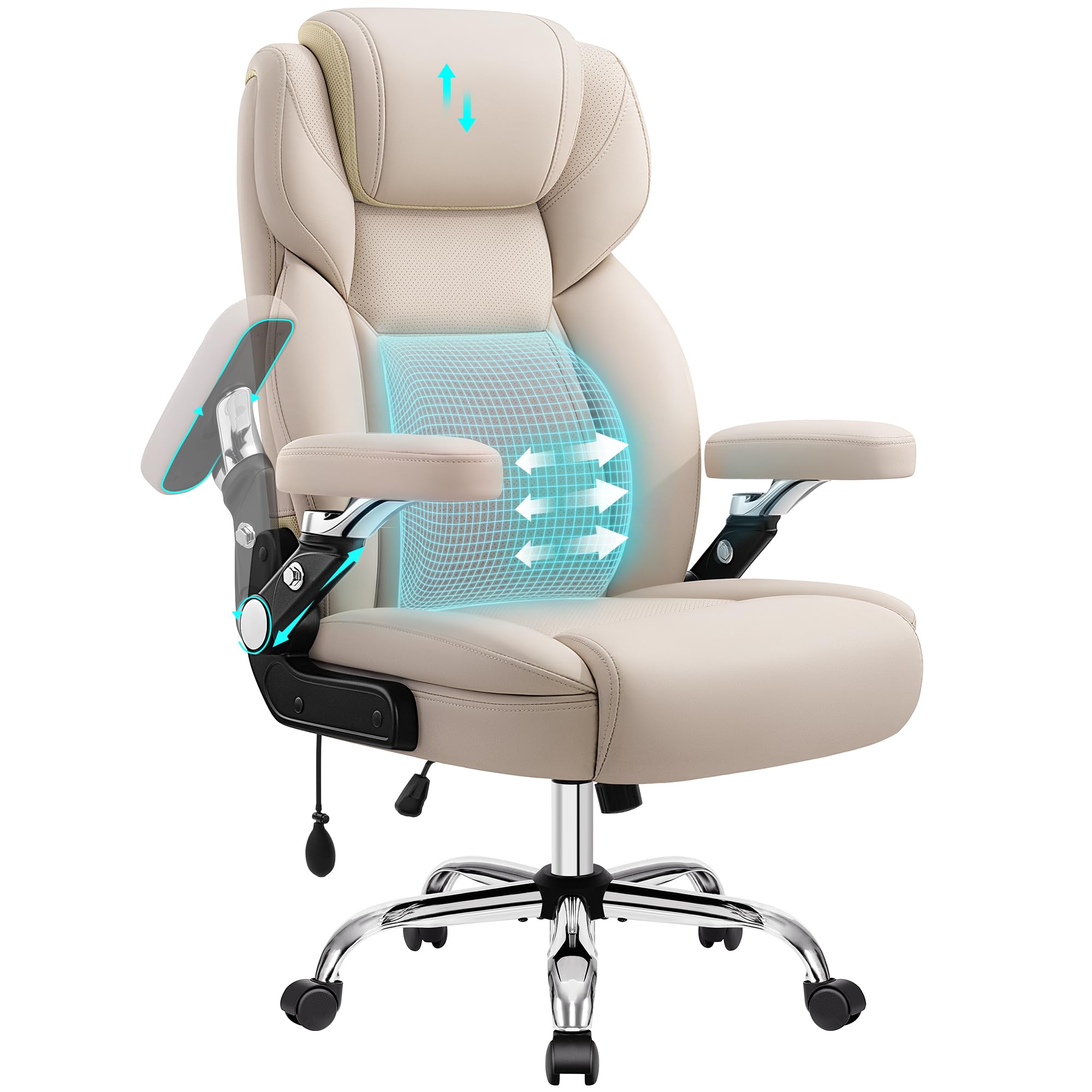 Big and Tall Office Chair with 6D Armrests & Air Lumbar Support, Khaki