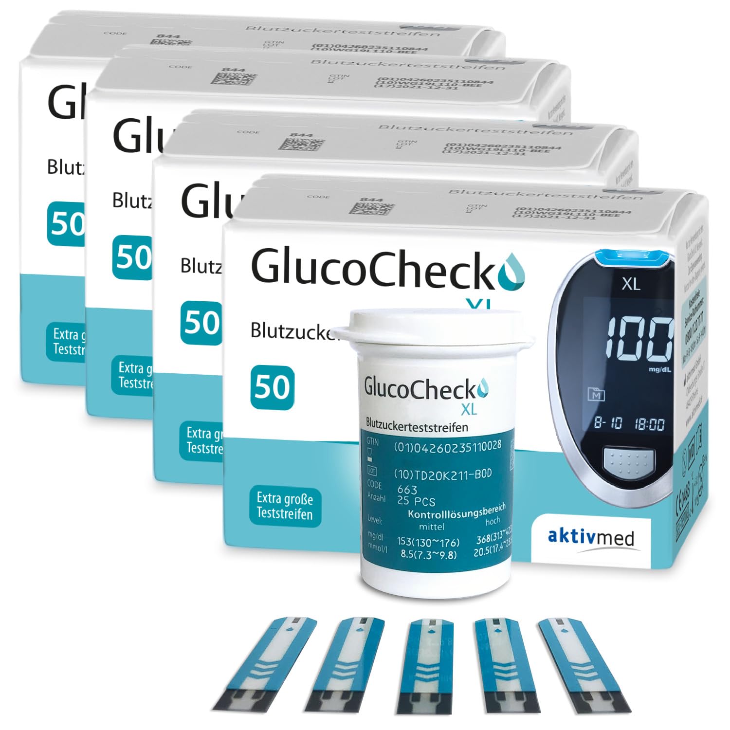 GlucoCheck XL - 200 Blutzuckerteststreifen zur Kontrolle des Blutzucker-Wertes - Anwendbar mit dem GlucoCheck XL Blutzuckermessgerät