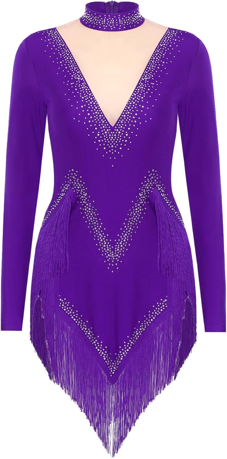 Robe De Danse Latine Chic YONGHS Femme Robe Danse Latine Frangé Paillette Flapper Dress 1920s Robe De Danse Salsa