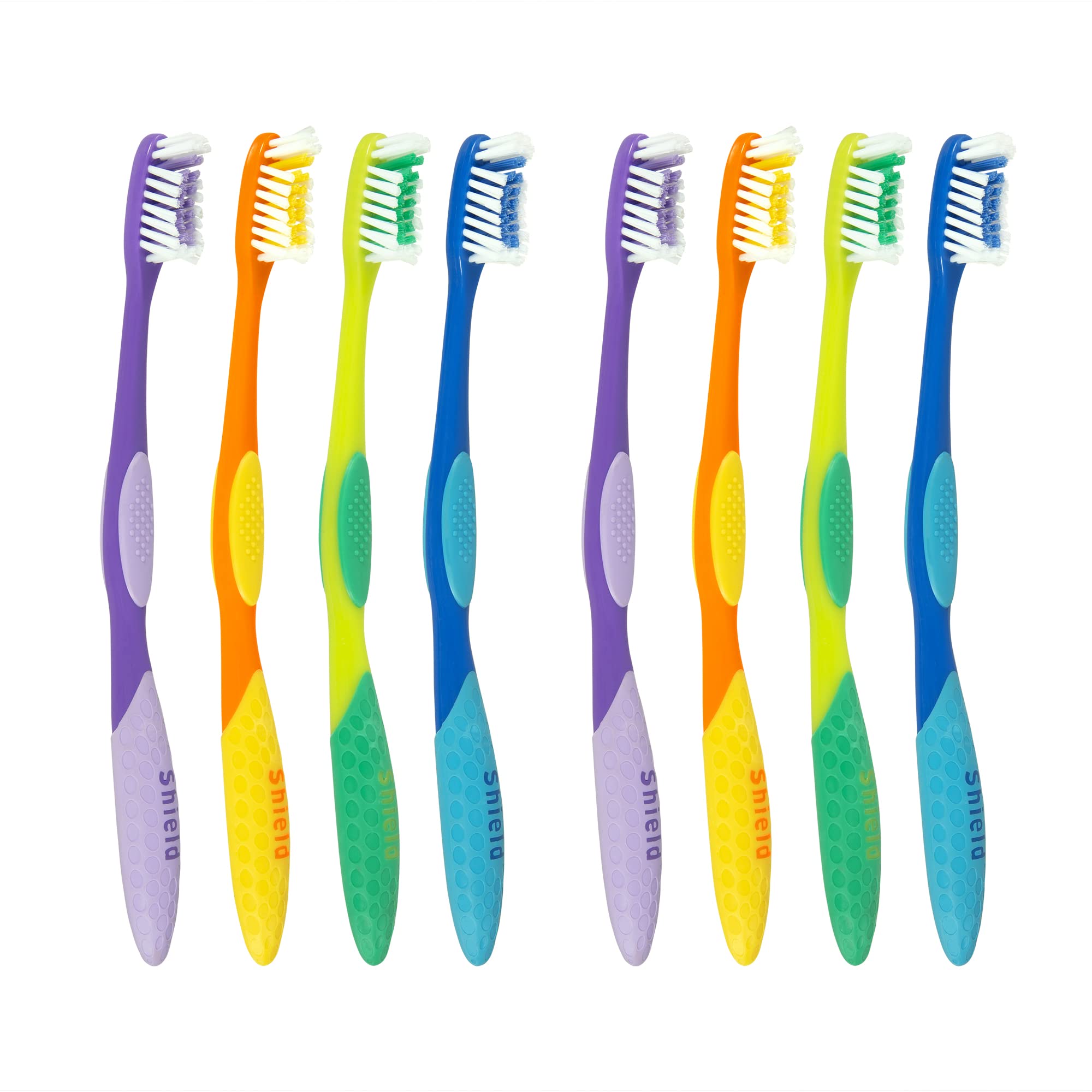 Shield CarePro-Clean Toothbrush with Small Head for Better Reach (Family Care - Medium Bristles) Individually Wrapped - 4 Colors - 8 Count (Pack of 1)