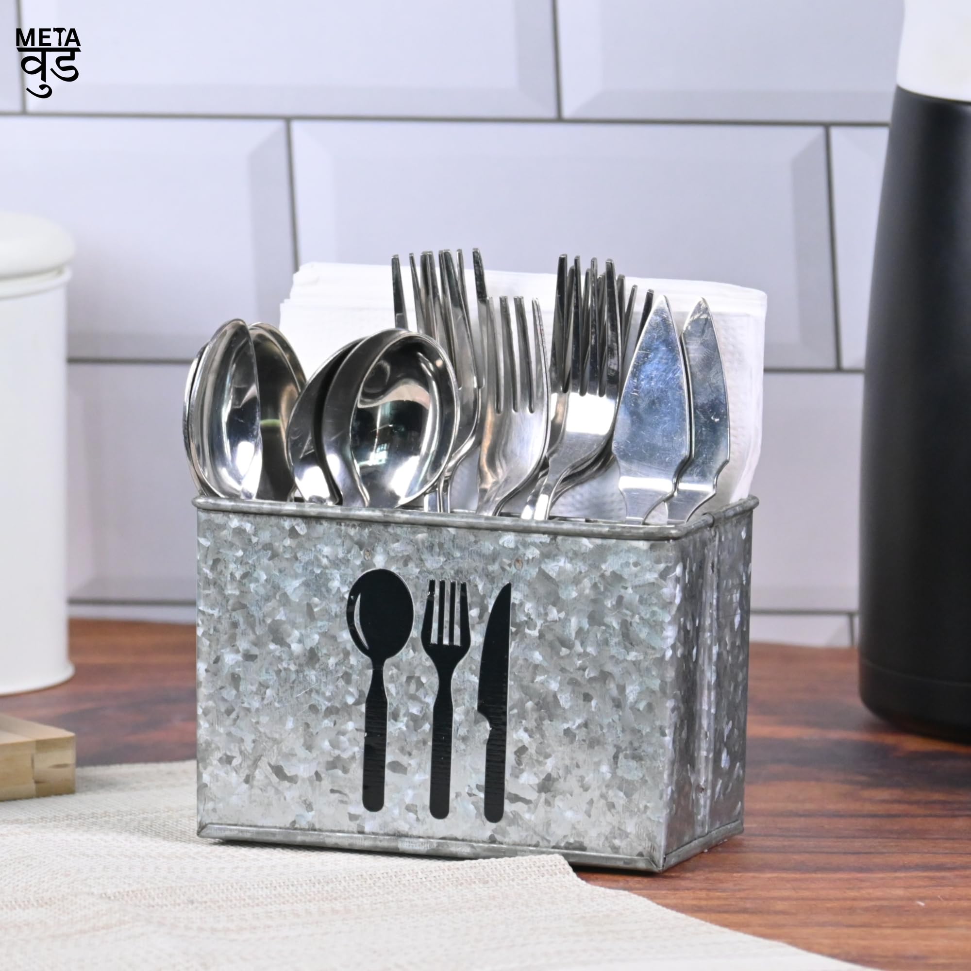 Metawood Cutlery Holder with Tissue Holder Handmade | Rustic Spoon Stand for Kitchen | Kitchen Decor Item | Metal Spoon and Tissue Holder | Spoon Stand for Dining Table Kitchen Accessories (Raw) (B0DHJJ2PR9) Amazon Price History, Amazon Price Tracker