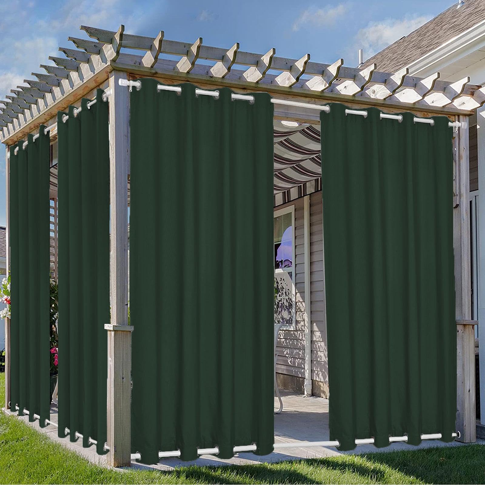 Wodoodporne zewnętrzne patio - termiczne zasłony zaciemniające z przelotkami, wiatroszczelna prywatność do pawilonu/werandy, 1 panel zielony - 135 cm x 239 cm