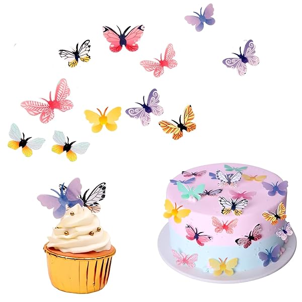 YOcity 72Pcs Edible Butterflies Cake Toppers Edible Butterfly Cupcake Toppers Wafer Paper Butterflies Edible Butterfly Cake Decorations for Wedding Birthday Party Cupcakes Decorating(Mix Color)