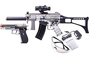 Game Face GFR37PKT Warrior Protection Spring Powered AirSoft Rifle and Pistol Kit, Grey/Smoke