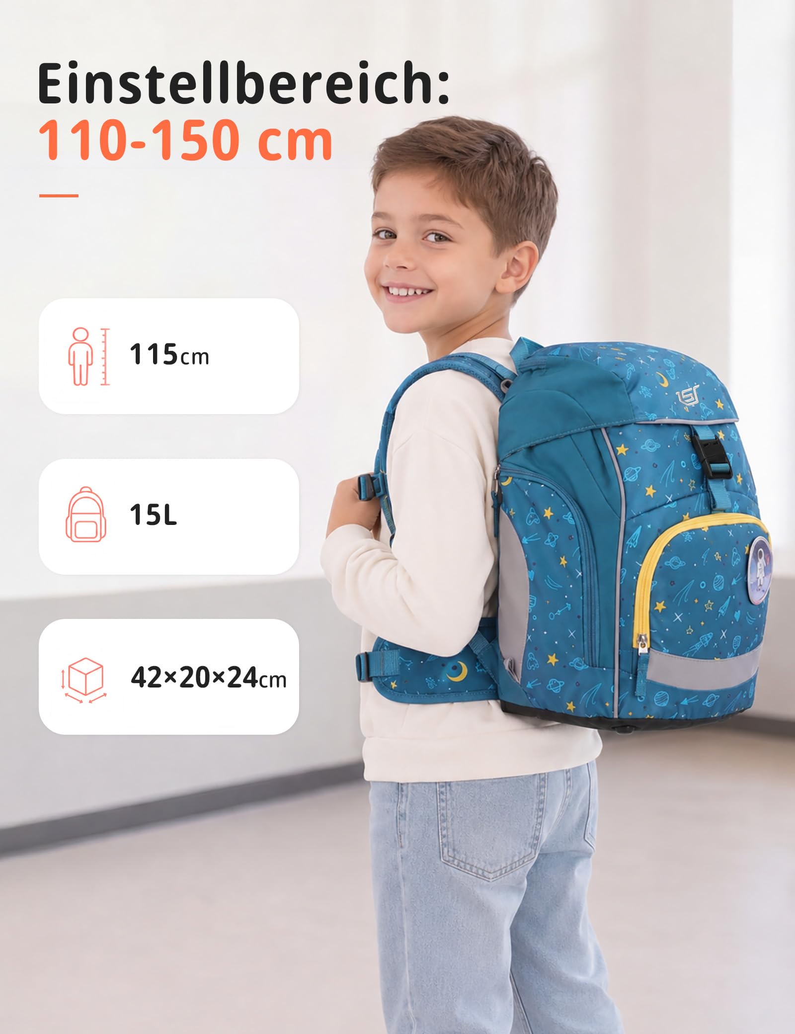 SKYSPER Schulranzen-Set 5-teilig, Schulrucksack Ergonomischer Tragesystem | Schulranzen mit Regenhülle, 360 Grad Reflexstreifen, für Mädchen Jungen Kinder 1. klasse Outdoor Aktivitäten