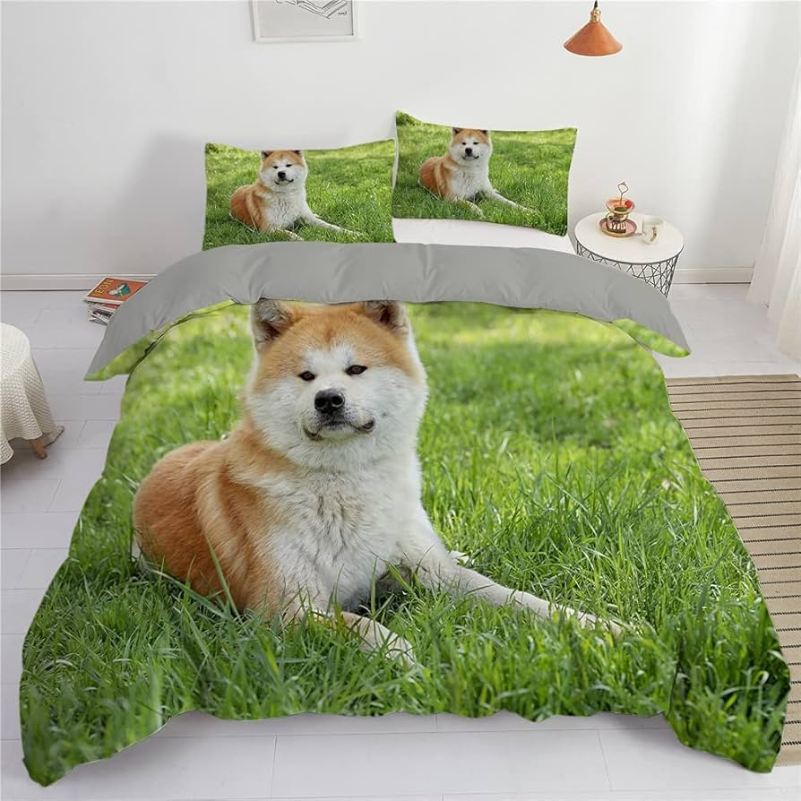 Amazon｜大人用犬柄羽毛布団カバー3枚寝具セットクイーンかわいい秋田