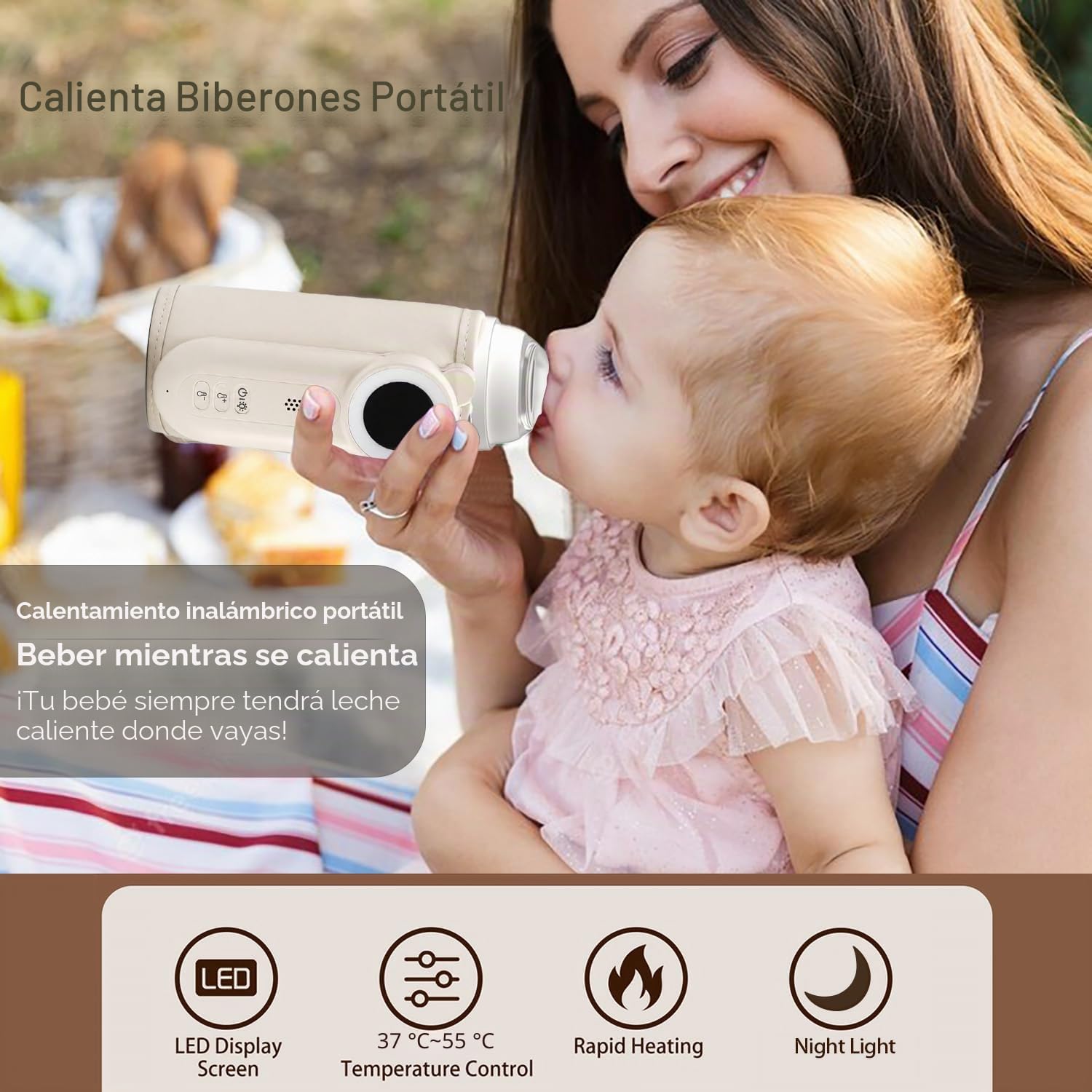Cozytots Calentador de biberones para bebé, calentador de botellas Matchild para llevar, batería USB, termo con indicador de temperatura, bolsa de calor para biberones portátil, funda para biberones