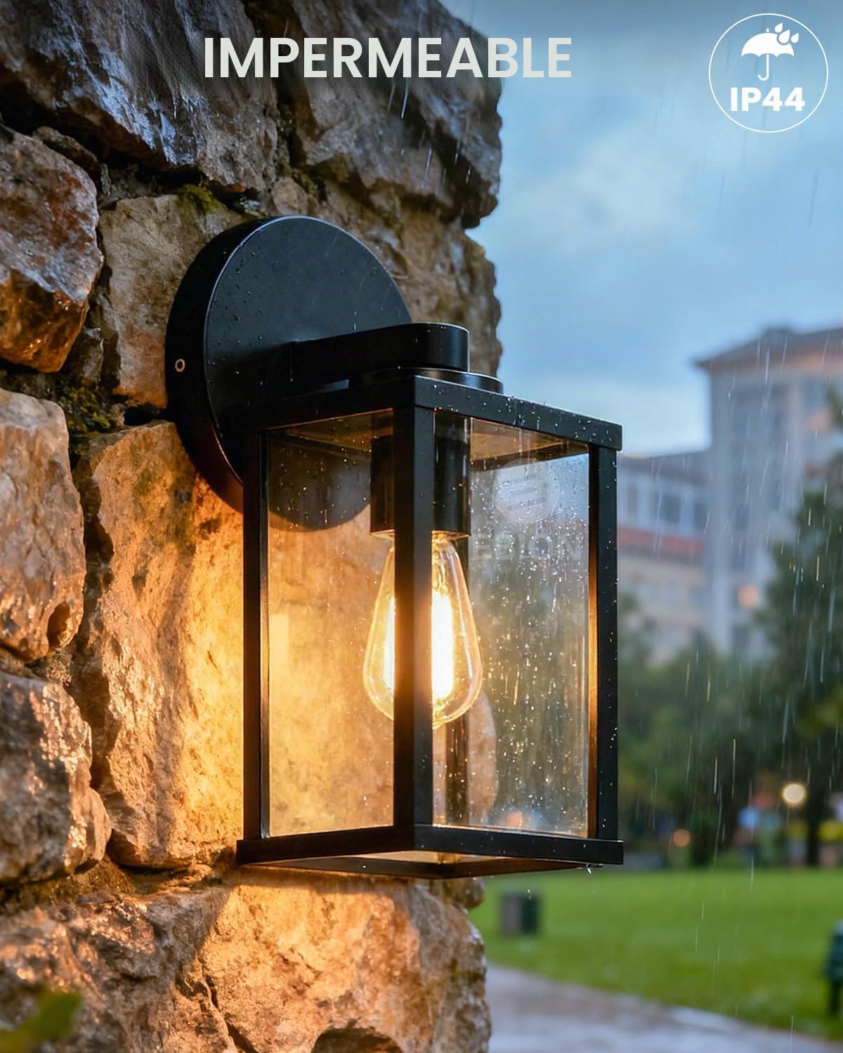 EBION 2 Unidad Lámpara de Pared Exterior E27, Retro Apliques de Pared, Aluminio, Para Patios y Terraza y Balcón, Negro, IP44 Repelente al agua(No incluye bombilla)